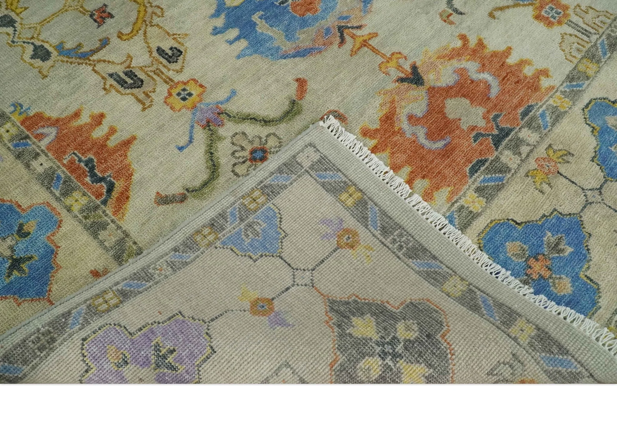 Hand knotted 8x10 All Wool Beige and Gray Traditional Antique Persian Oushak Area Rug | TRDCP837810 - Image 7