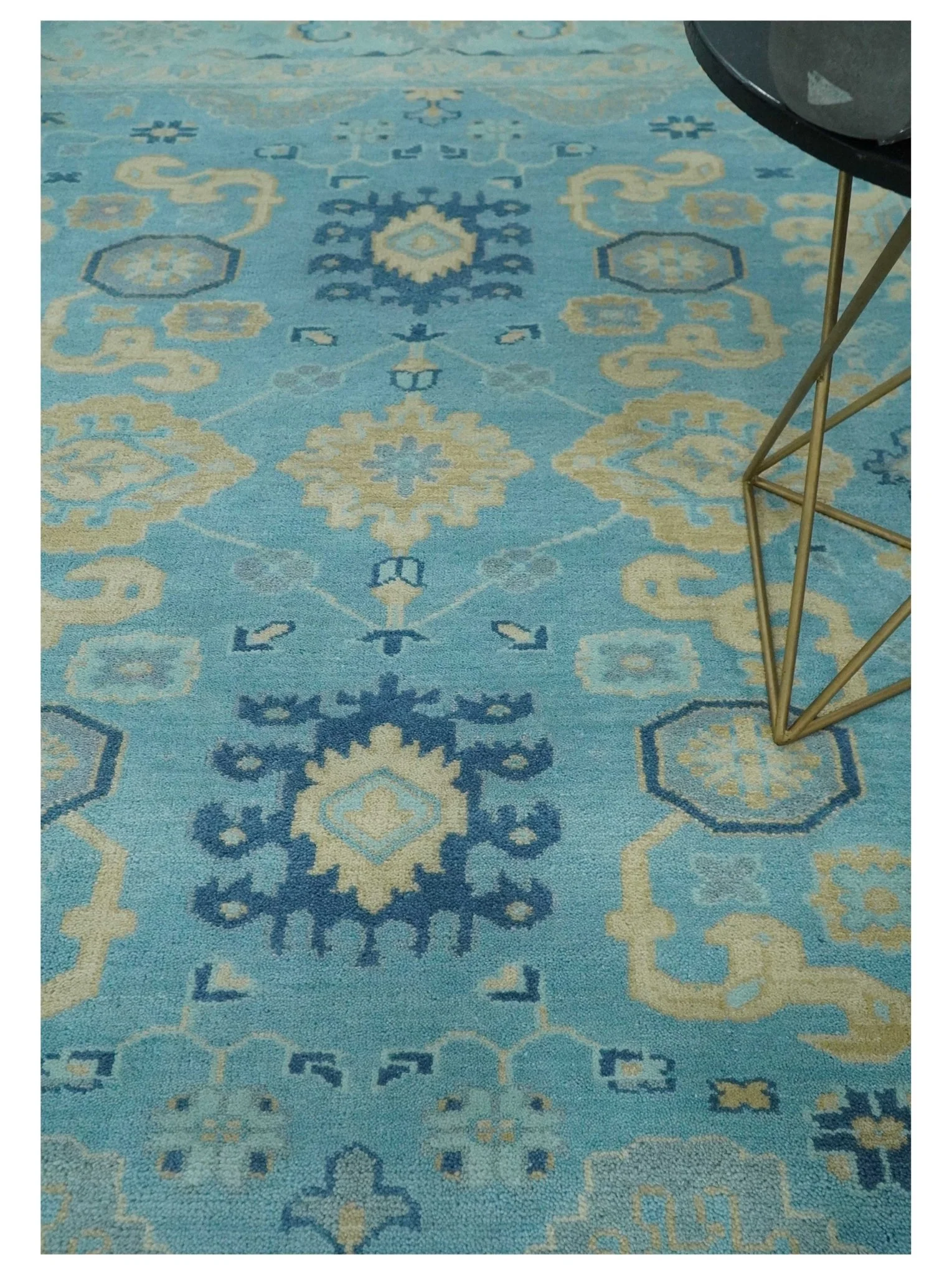 Hand Knotted 8x10 Aqua and Beige Antique Look Oushak Turkish Style Wool Area Rug | TRDCP1109810 - Image 2