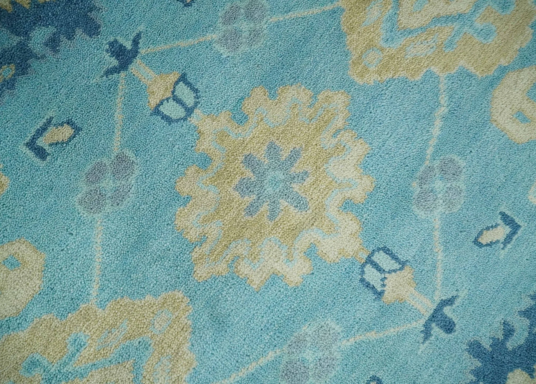 Hand Knotted 8x10 Aqua and Beige Antique Look Oushak Turkish Style Wool Area Rug | TRDCP1109810 - Image 4