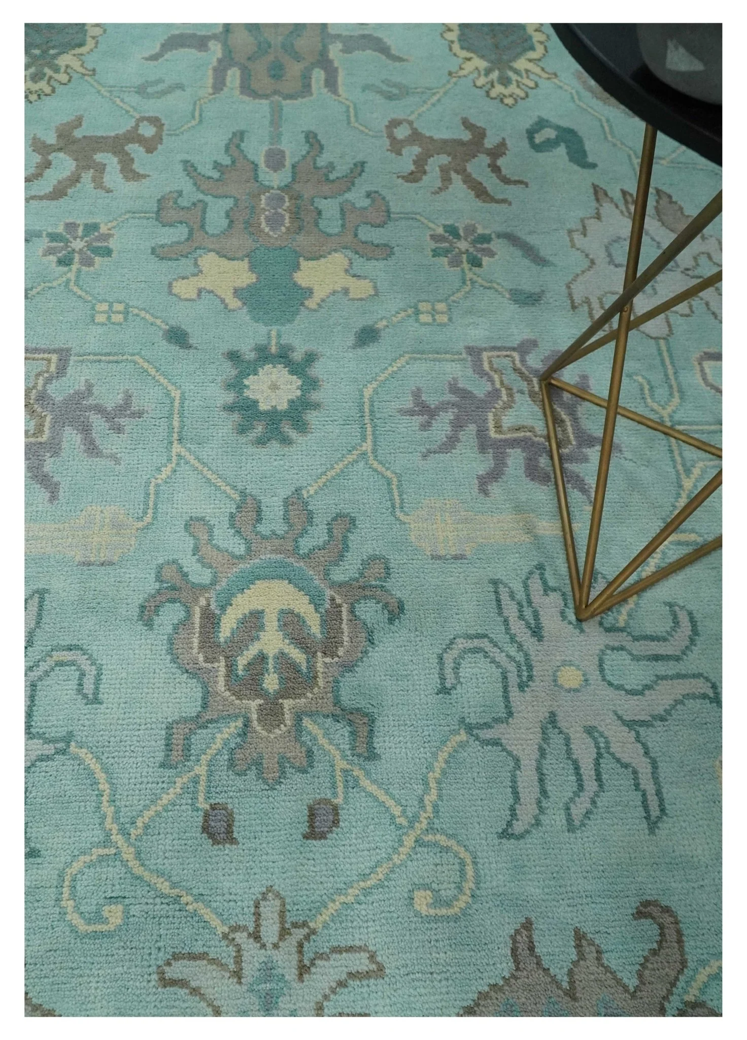 Hand Knotted 8x10 Aqua and Silver Antique Oushak Wool Area Rug - Image 2