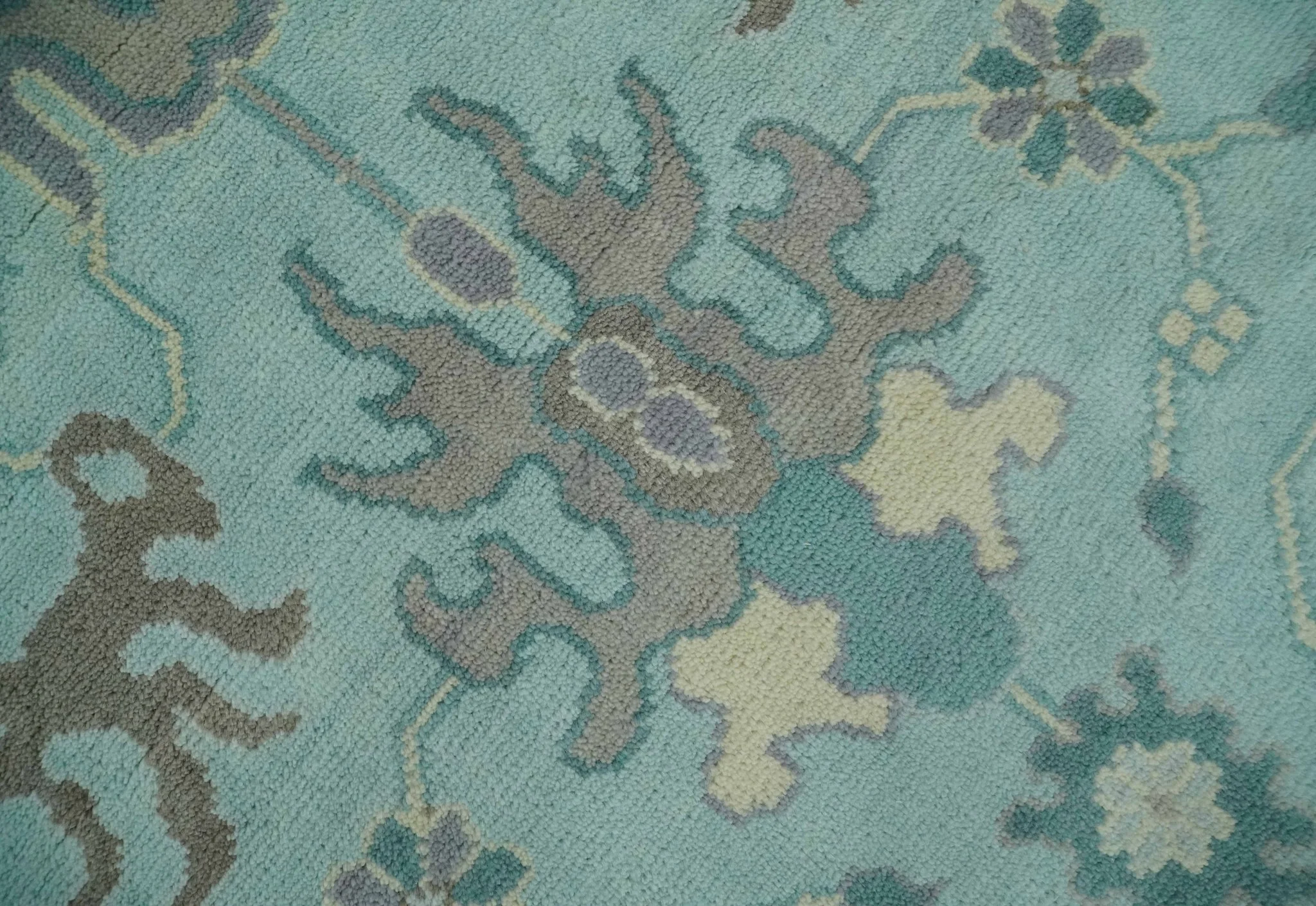 Hand Knotted 8x10 Aqua and Silver Antique Oushak Wool Area Rug - Image 4