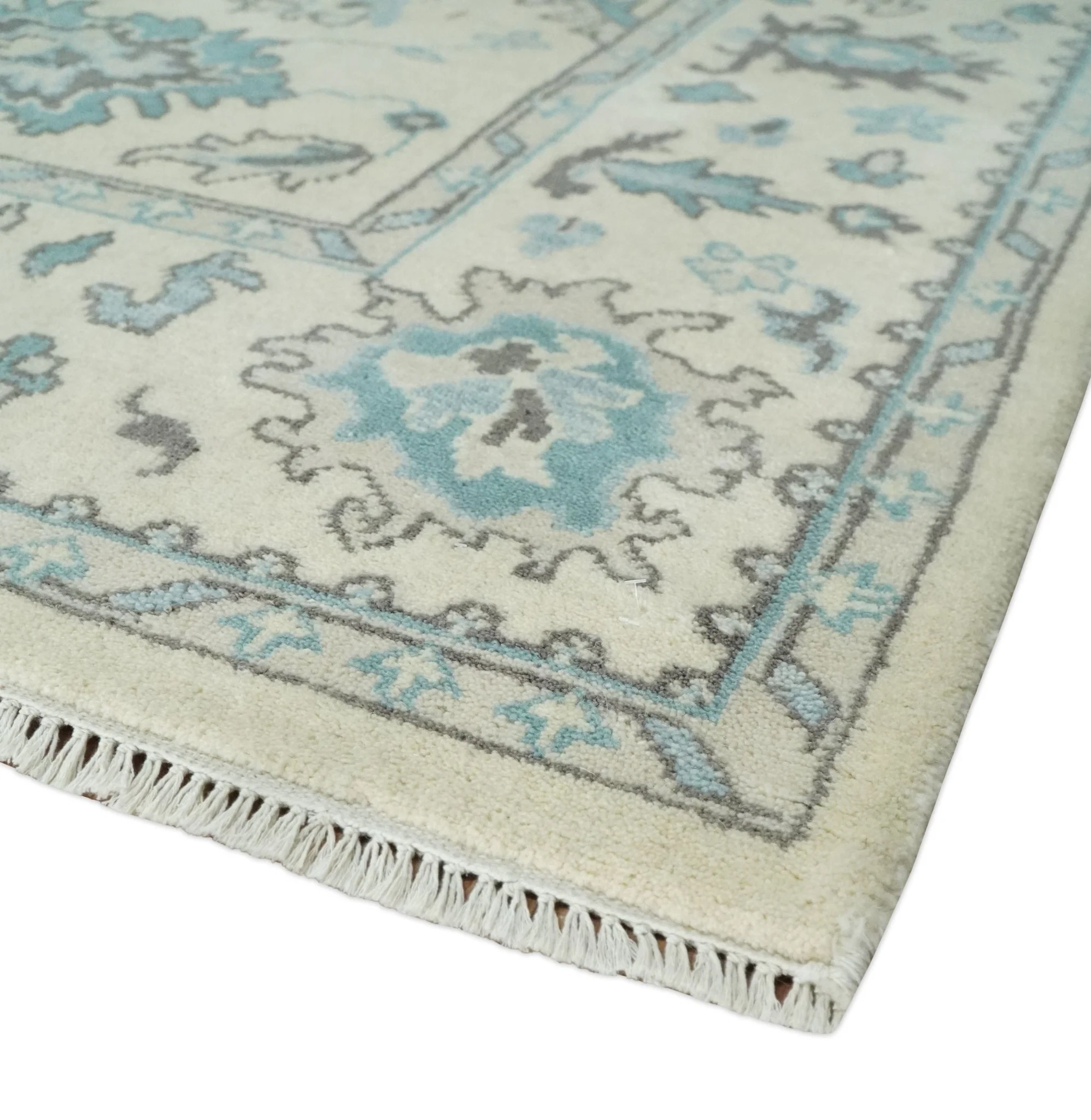 Hand Knotted 8x10 Beige and Blue Antique Oushak Persian Wool Area Rug | TRDCP1147810 - Image 5