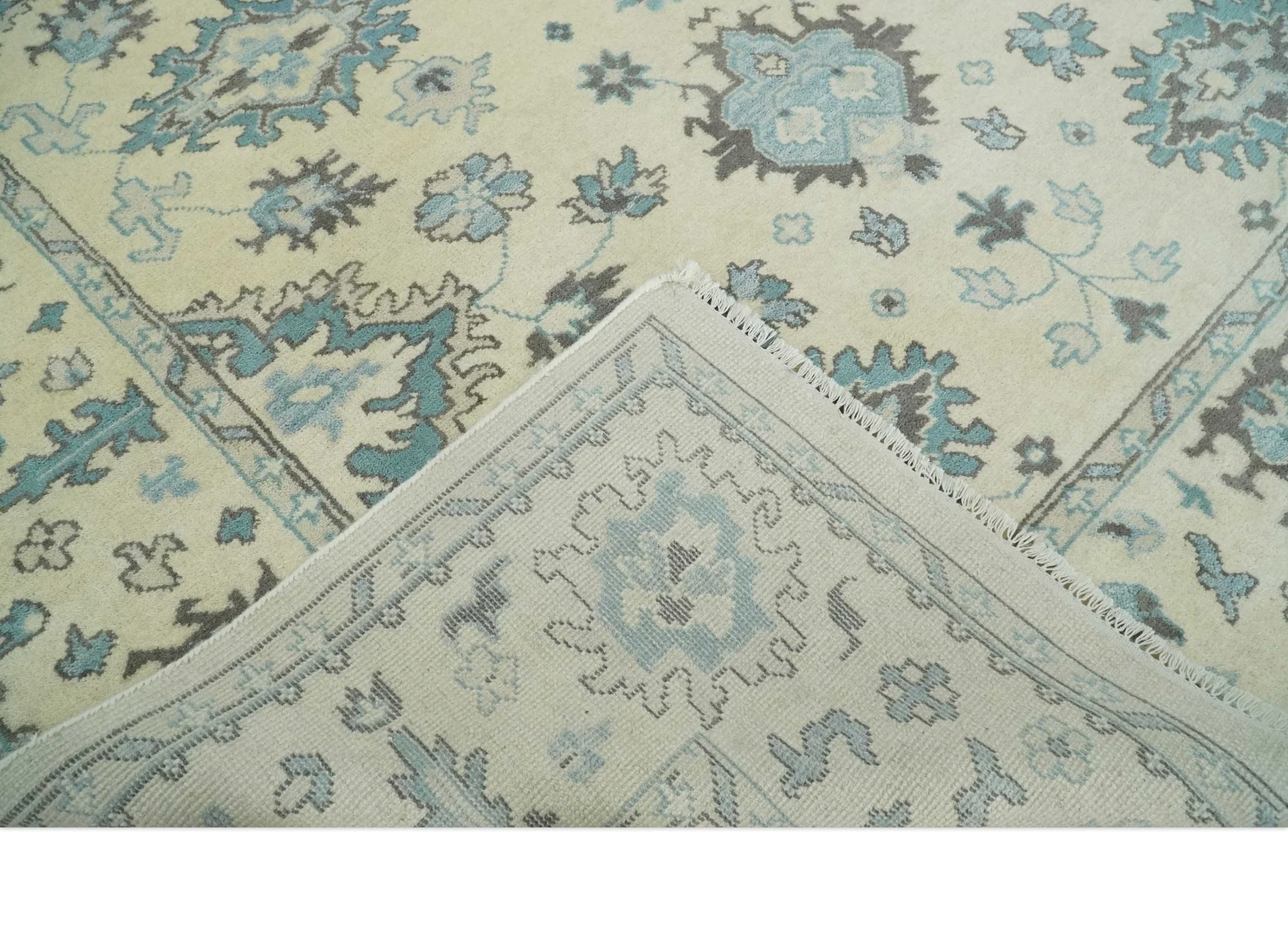 Hand Knotted 8x10 Beige and Blue Antique Oushak Persian Wool Area Rug | TRDCP1147810 - Image 6