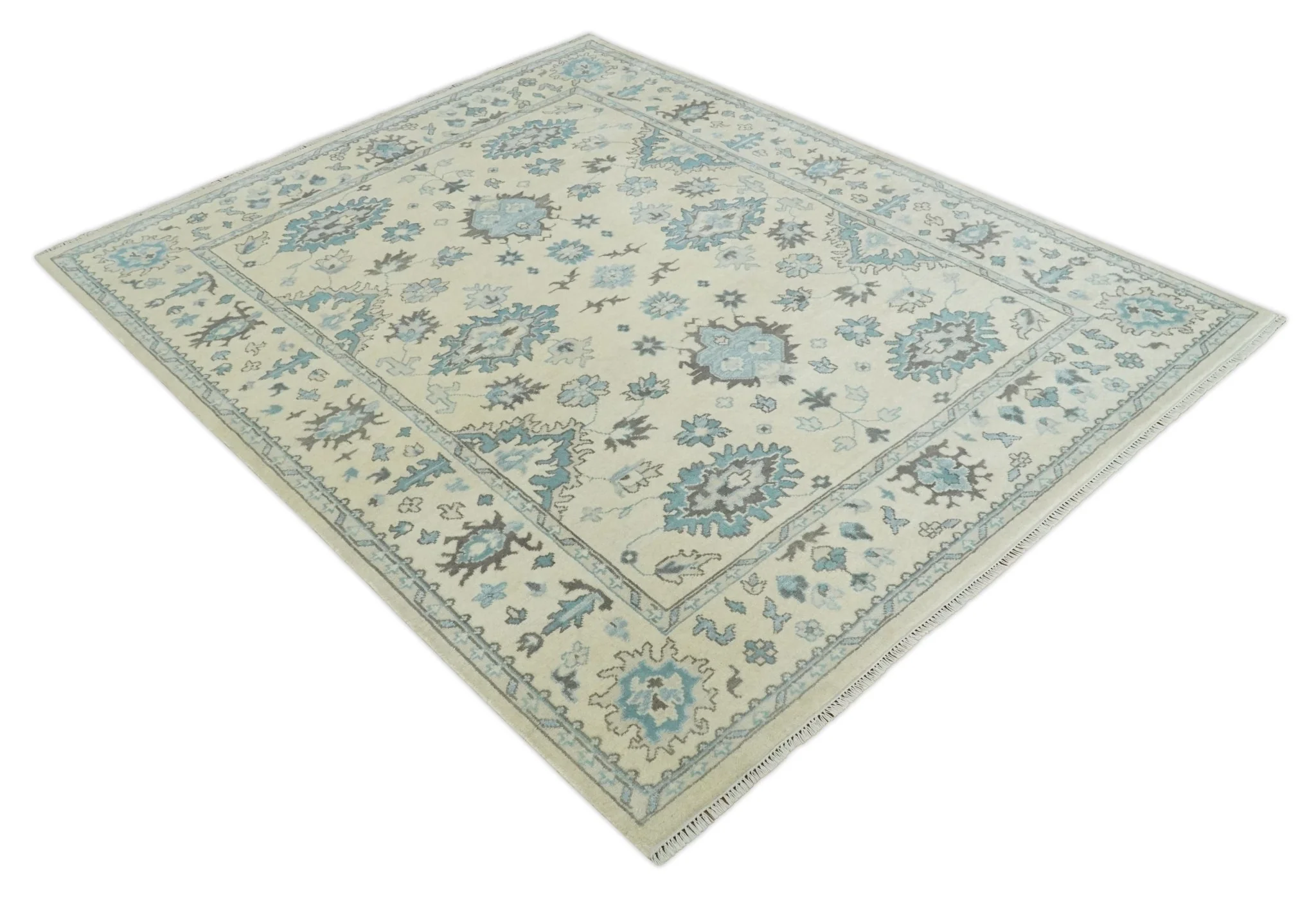Hand Knotted 8x10 Beige and Blue Antique Oushak Persian Wool Area Rug | TRDCP1147810 - Image 9