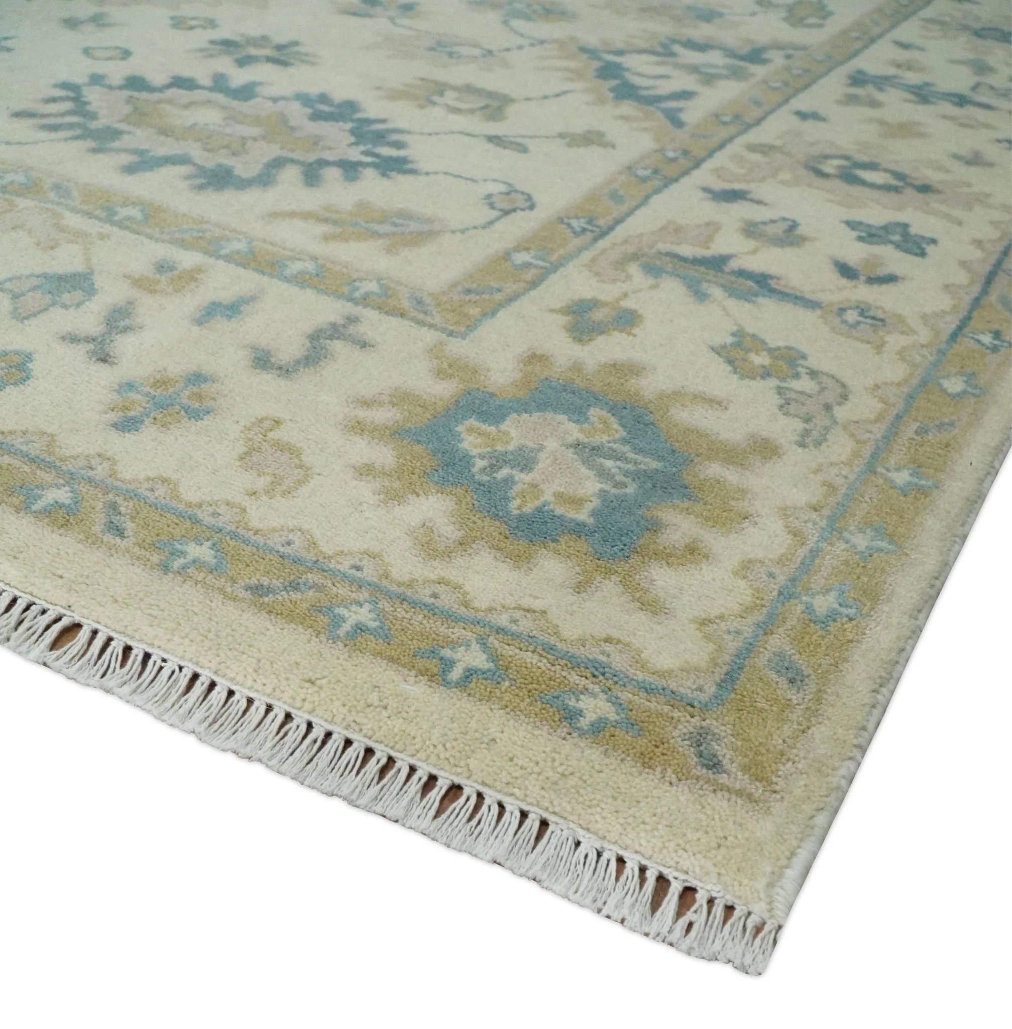 Hand Knotted 8x10 Beige and Gray Antique Oushak Wool Area Rug - Image 5