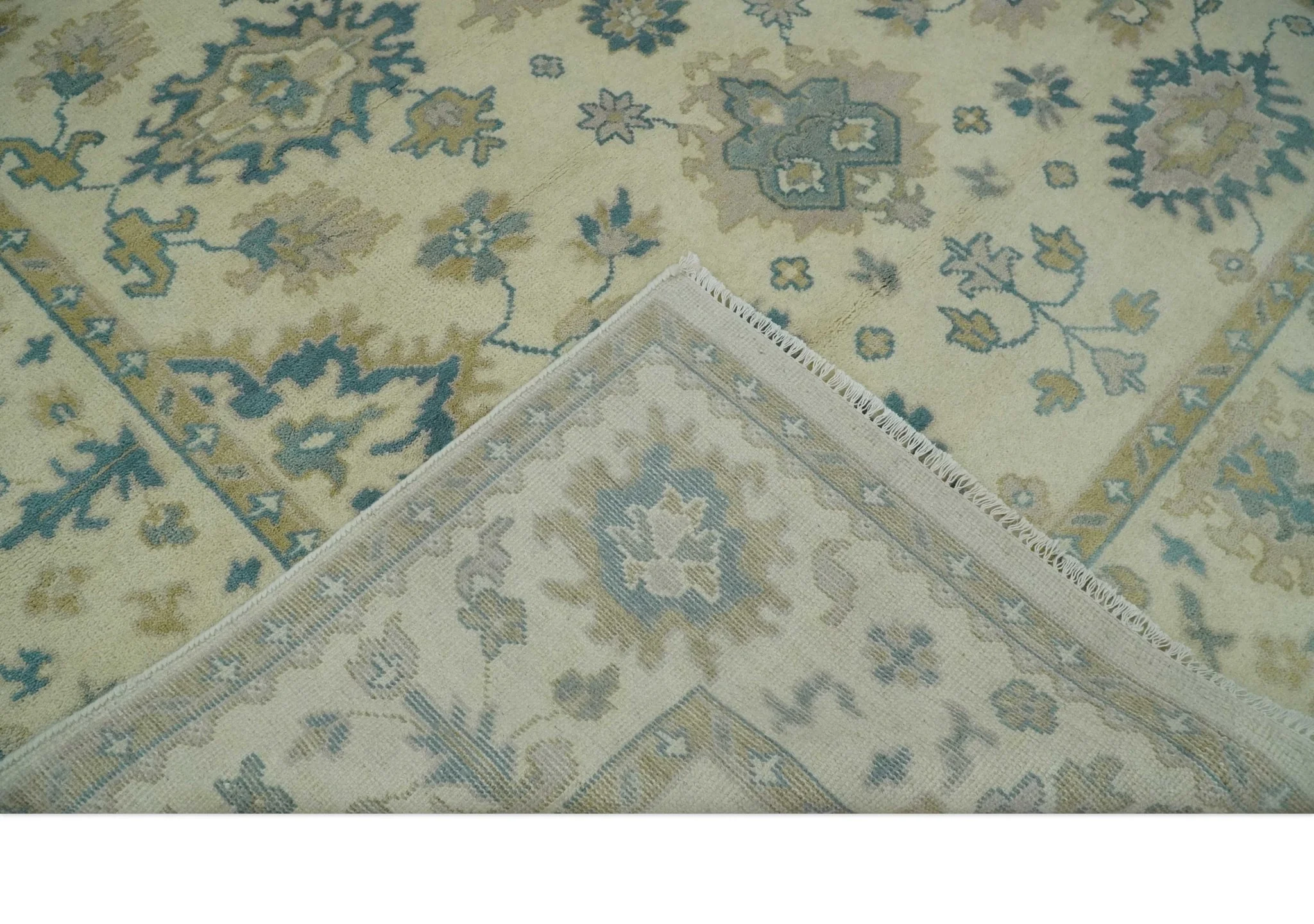 Hand Knotted 8x10 Beige and Gray Antique Oushak Wool Area Rug - Image 6