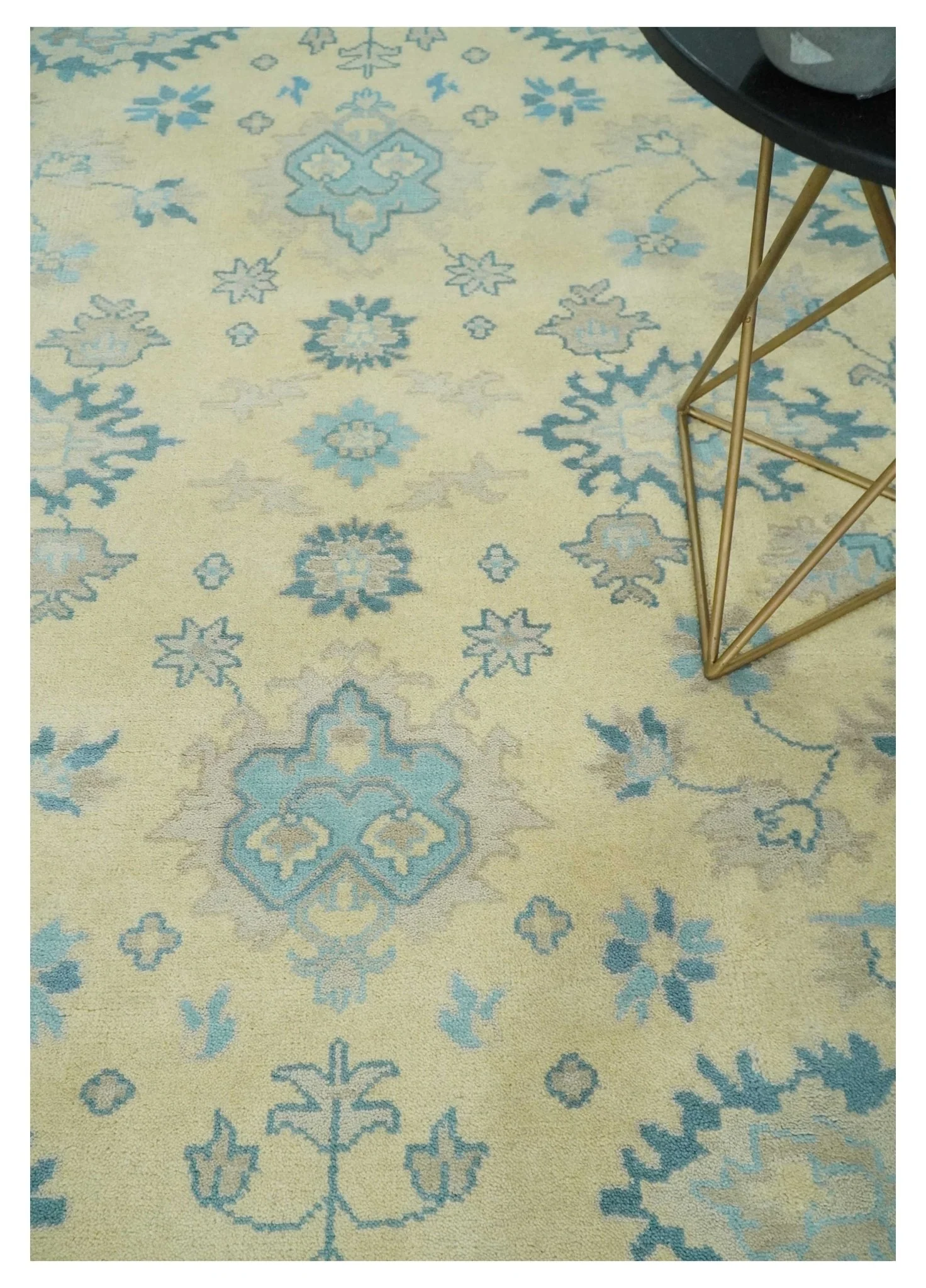Hand Knotted 8x10 Beige and Teal Antique Oushak Persian Wool Area Rug | TRDCP1183810 - Image 3