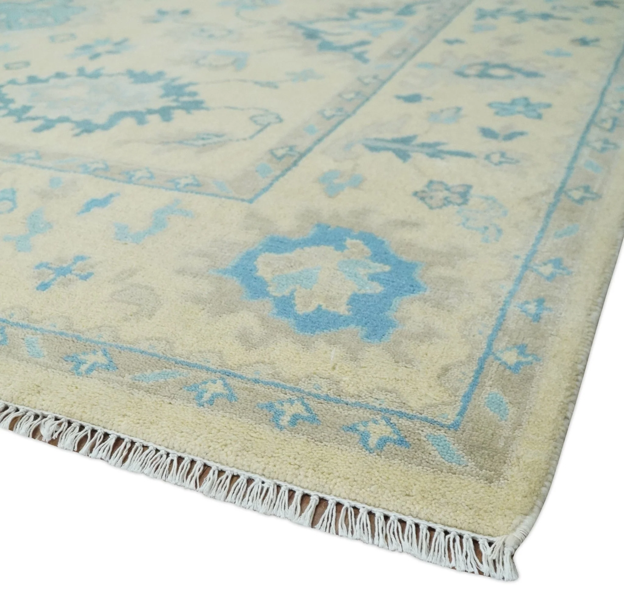 Hand Knotted 8x10 Beige and Teal Antique Oushak Persian Wool Area Rug | TRDCP1183810 - Image 5