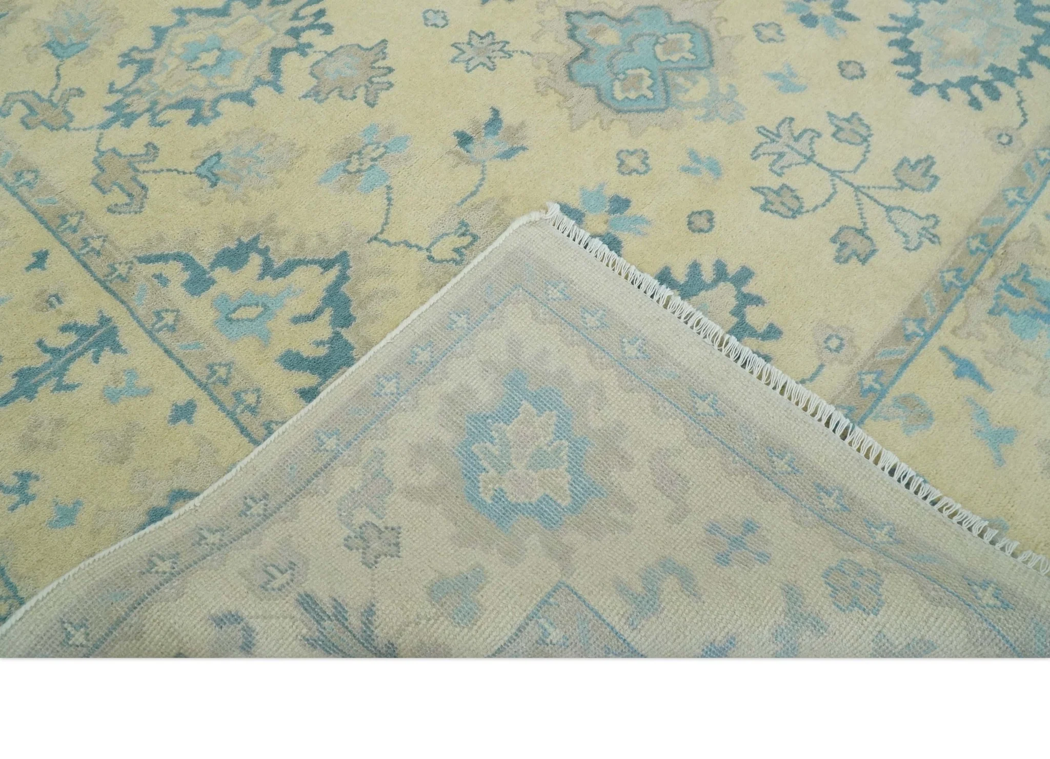 Hand Knotted 8x10 Beige and Teal Antique Oushak Persian Wool Area Rug | TRDCP1183810 - Image 6
