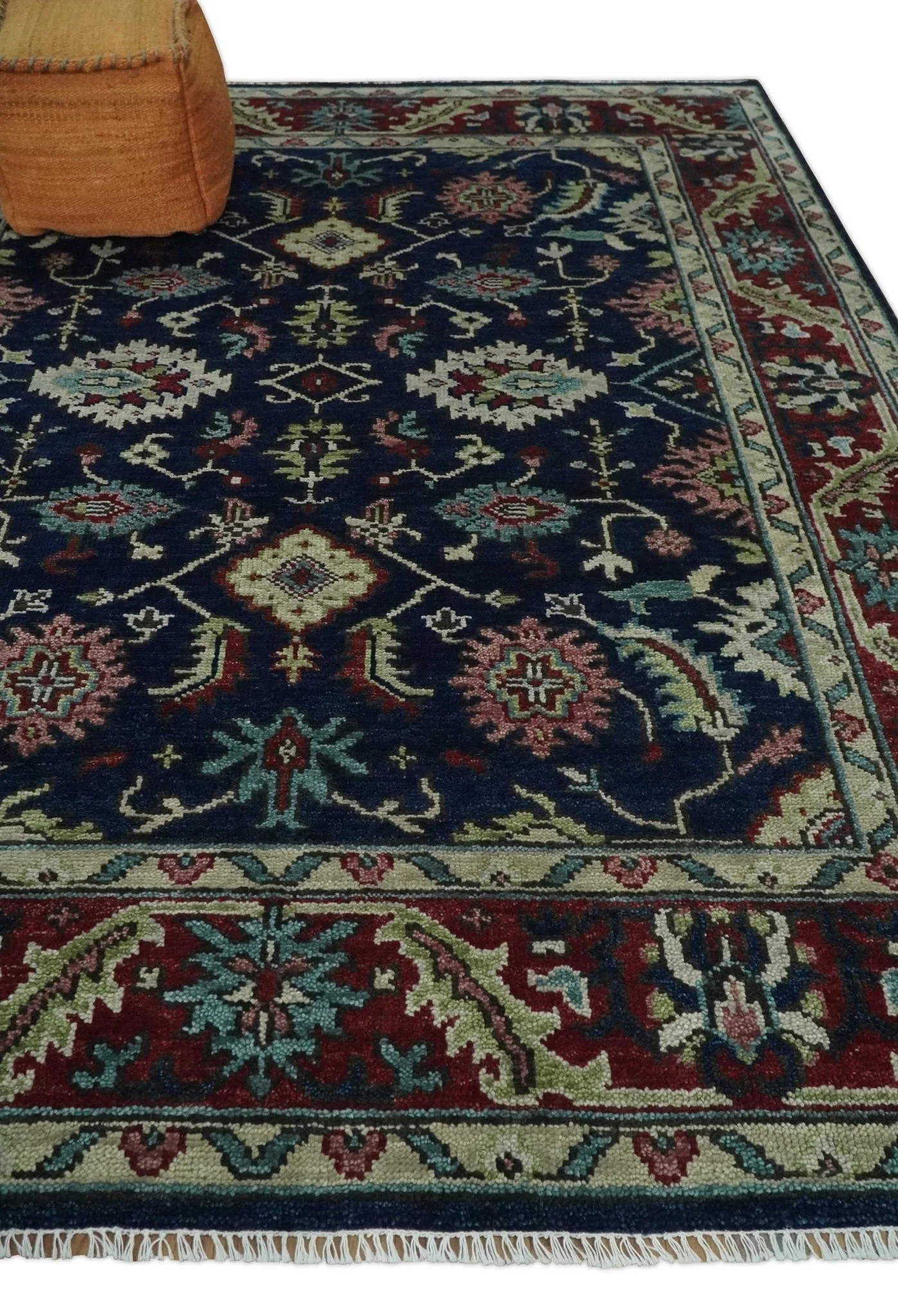 Hand Knotted 8x10 Black, Rust and Beige Antique Oushak Wool Area Rug - Image 3