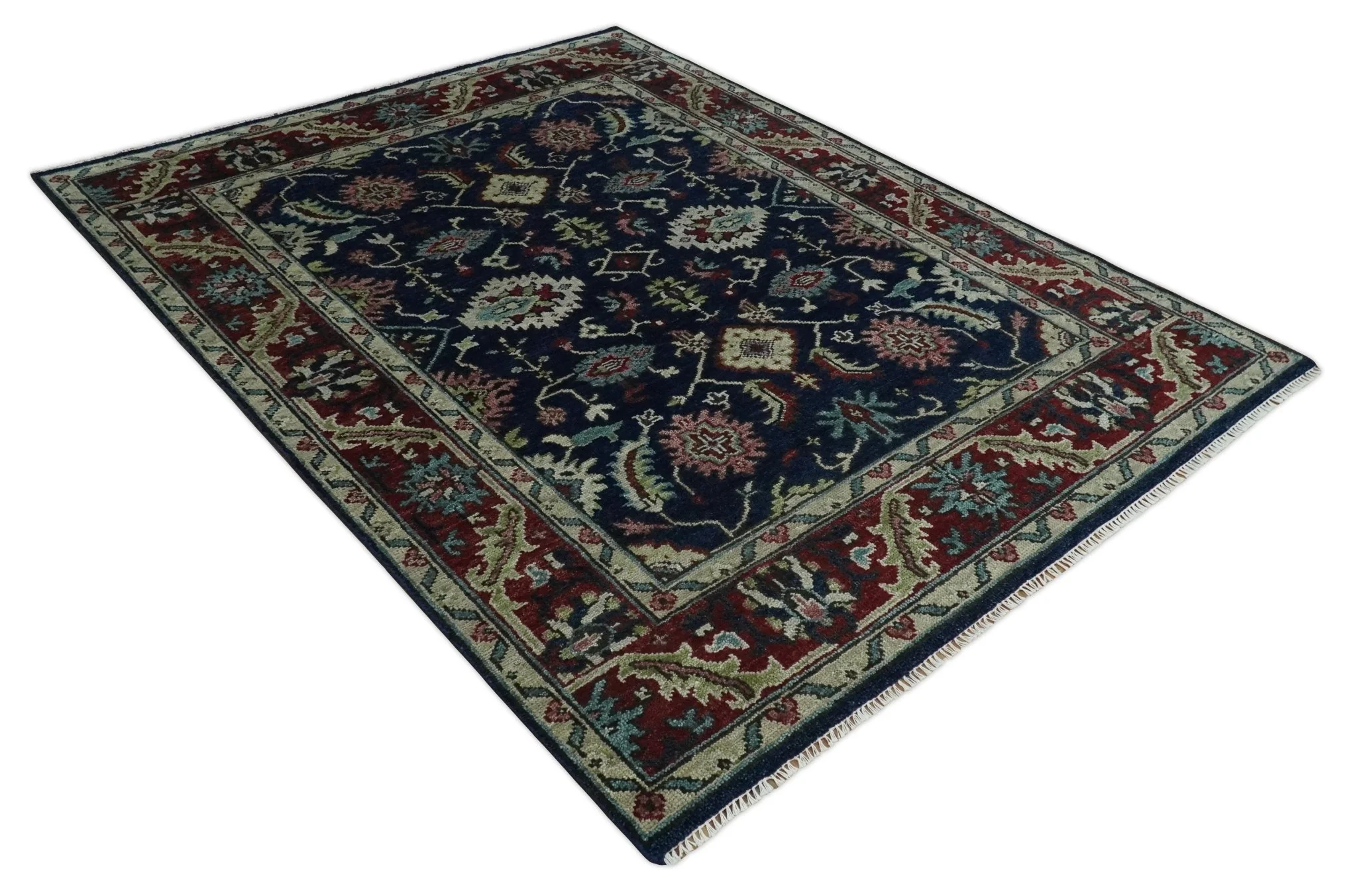 Hand Knotted 8x10 Black, Rust and Beige Antique Oushak Wool Area Rug - Image 9