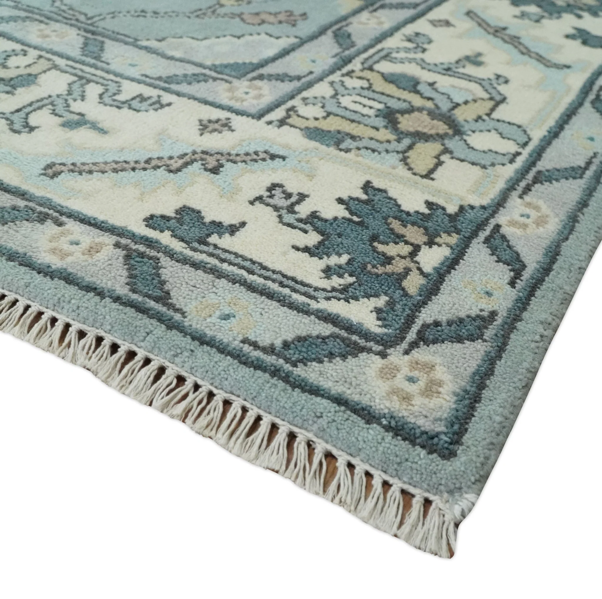 Hand Knotted 8x10 Blue and Ivory Traditional Oushak Persian Wool Area Rug | TRDCP1151810 - Image 5