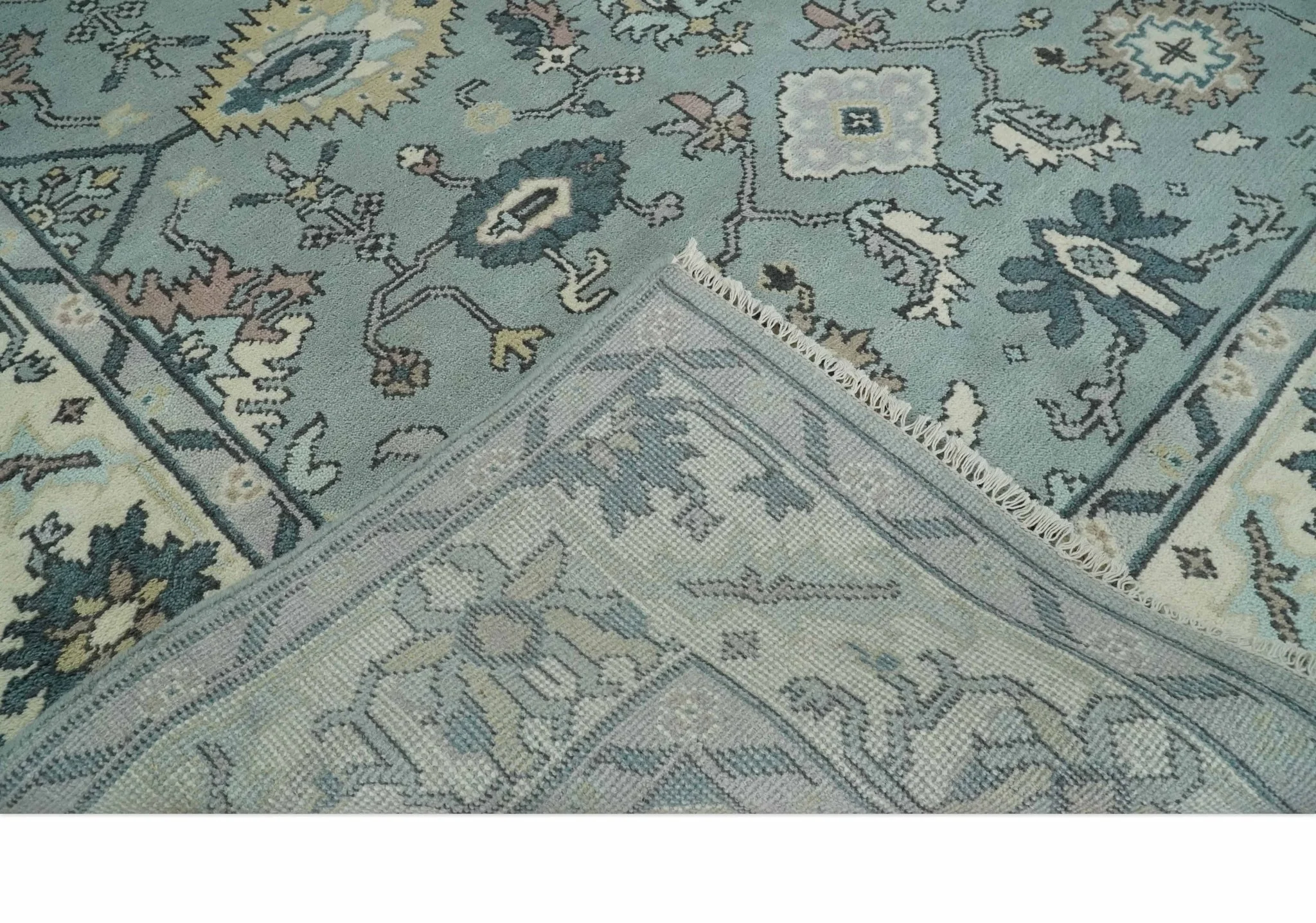 Hand Knotted 8x10 Blue and Ivory Traditional Oushak Persian Wool Area Rug | TRDCP1151810 - Image 7