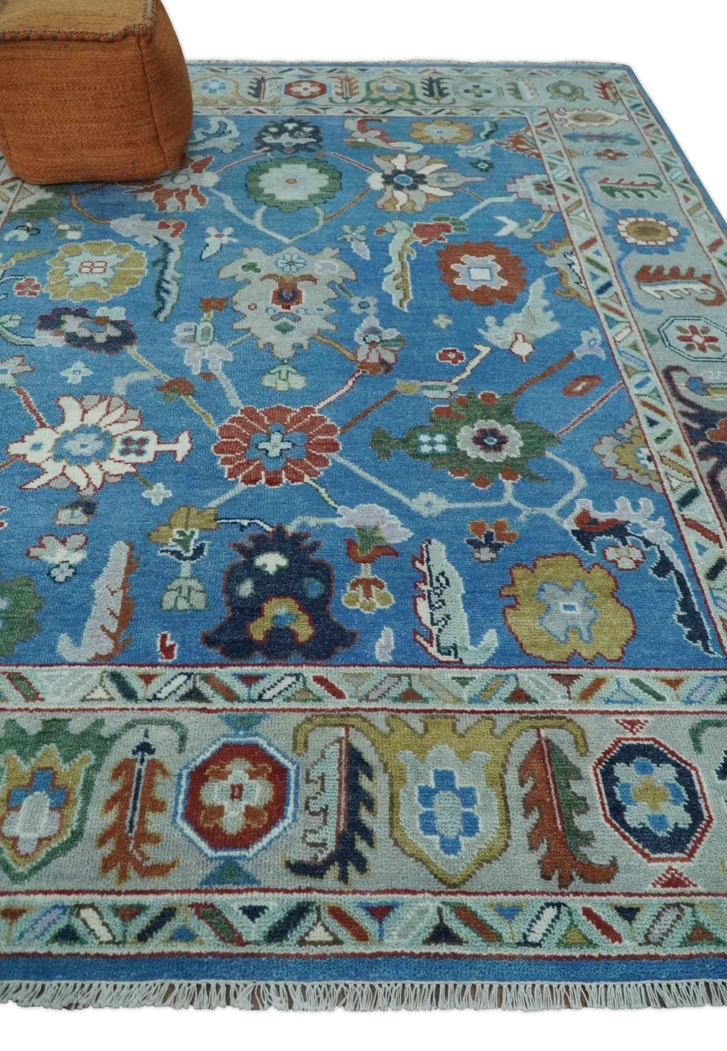 8x10 Hand Knotted Blue and Silver Traditional Persian Oushak Wool Rug | TRDCP980810 - Image 2