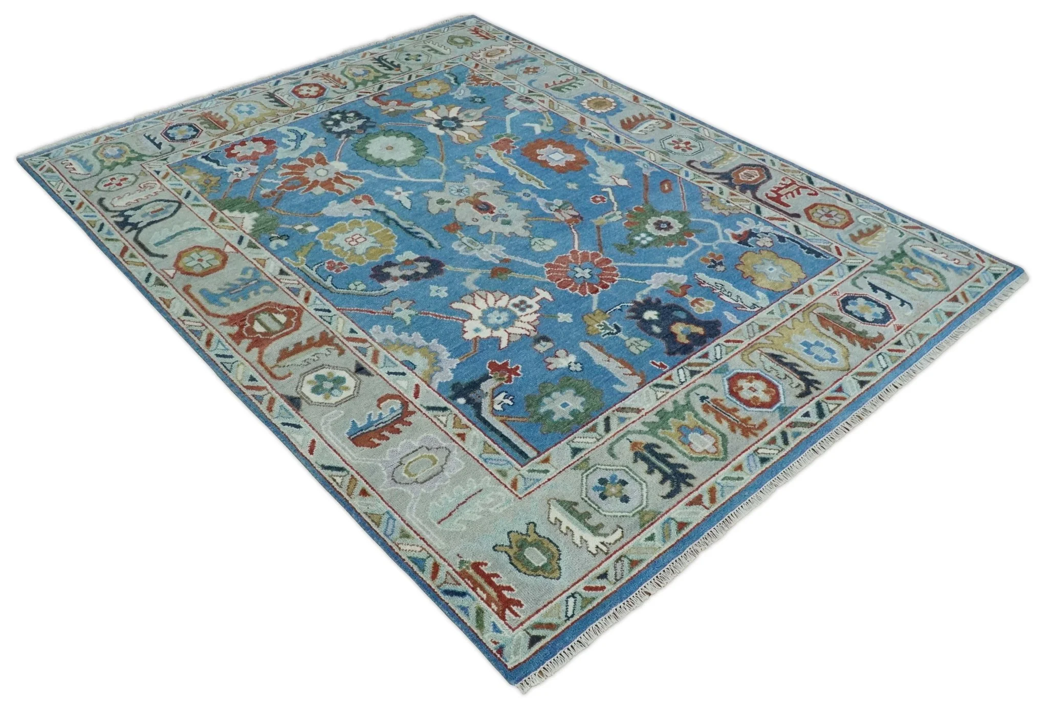 8x10 Hand Knotted Blue and Silver Traditional Persian Oushak Wool Rug | TRDCP980810 - Image 4