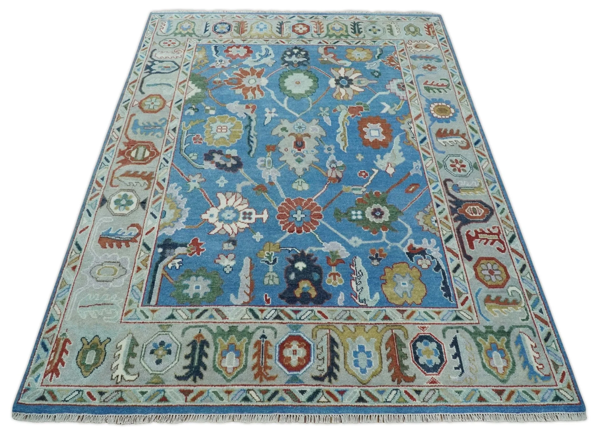 8x10 Hand Knotted Blue and Silver Traditional Persian Oushak Wool Rug | TRDCP980810 - Image 5
