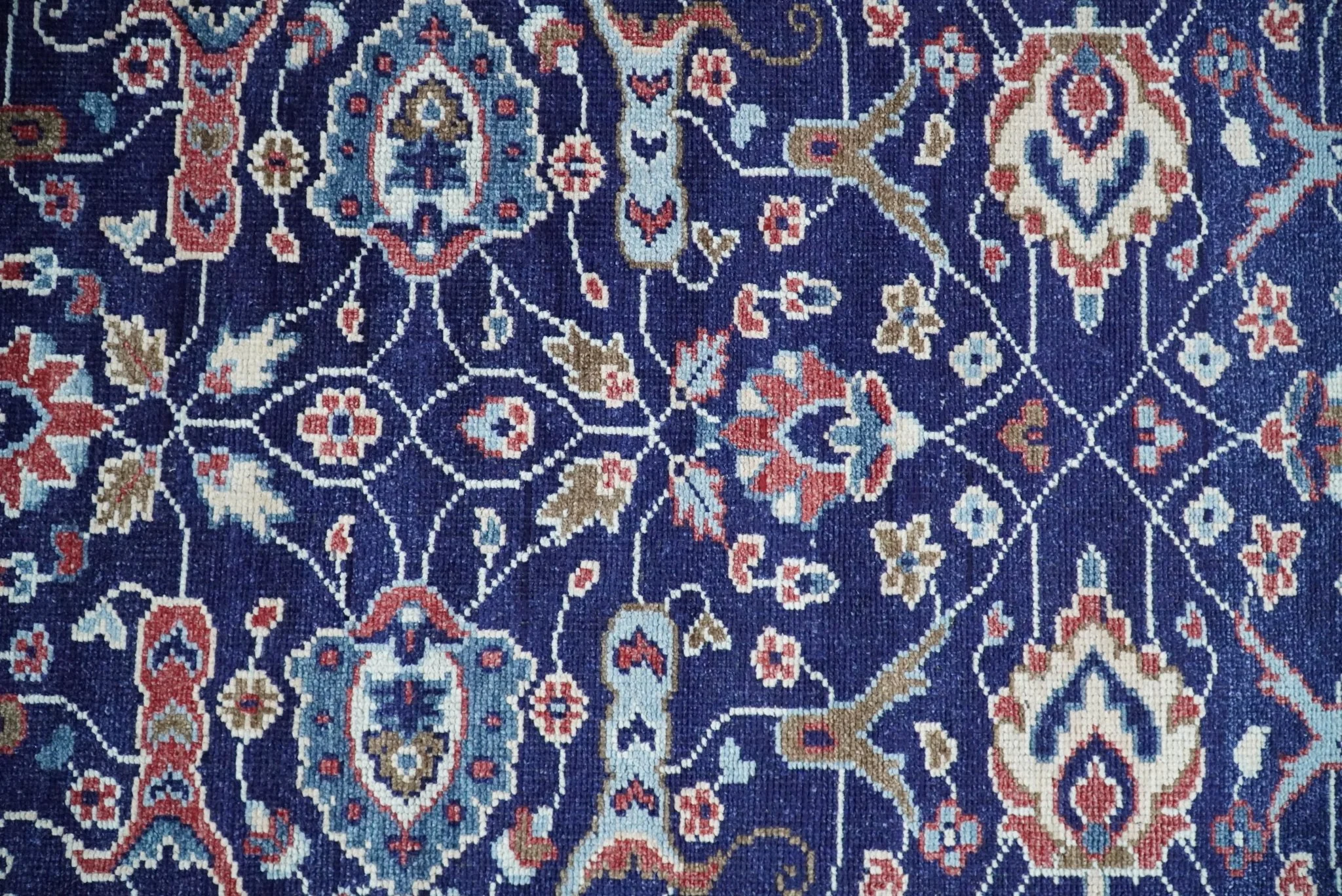 Hand Knotted 8x10 Blue and Rust Traditional Persian Oushak Area Rug | TRD2643 - Image 12