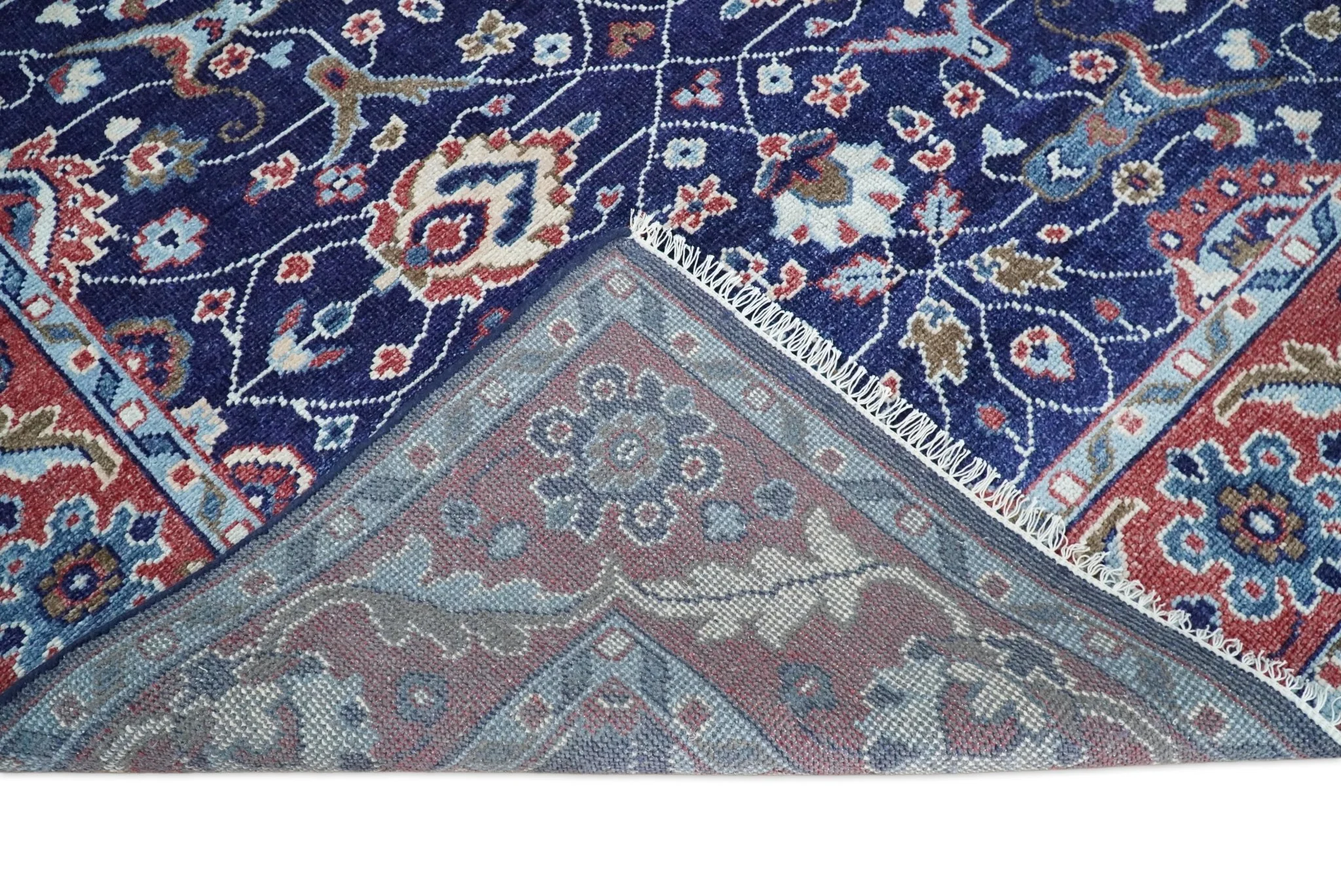 Hand Knotted 8x10 Blue and Rust Traditional Persian Oushak Area Rug | TRD2643 - Image 7
