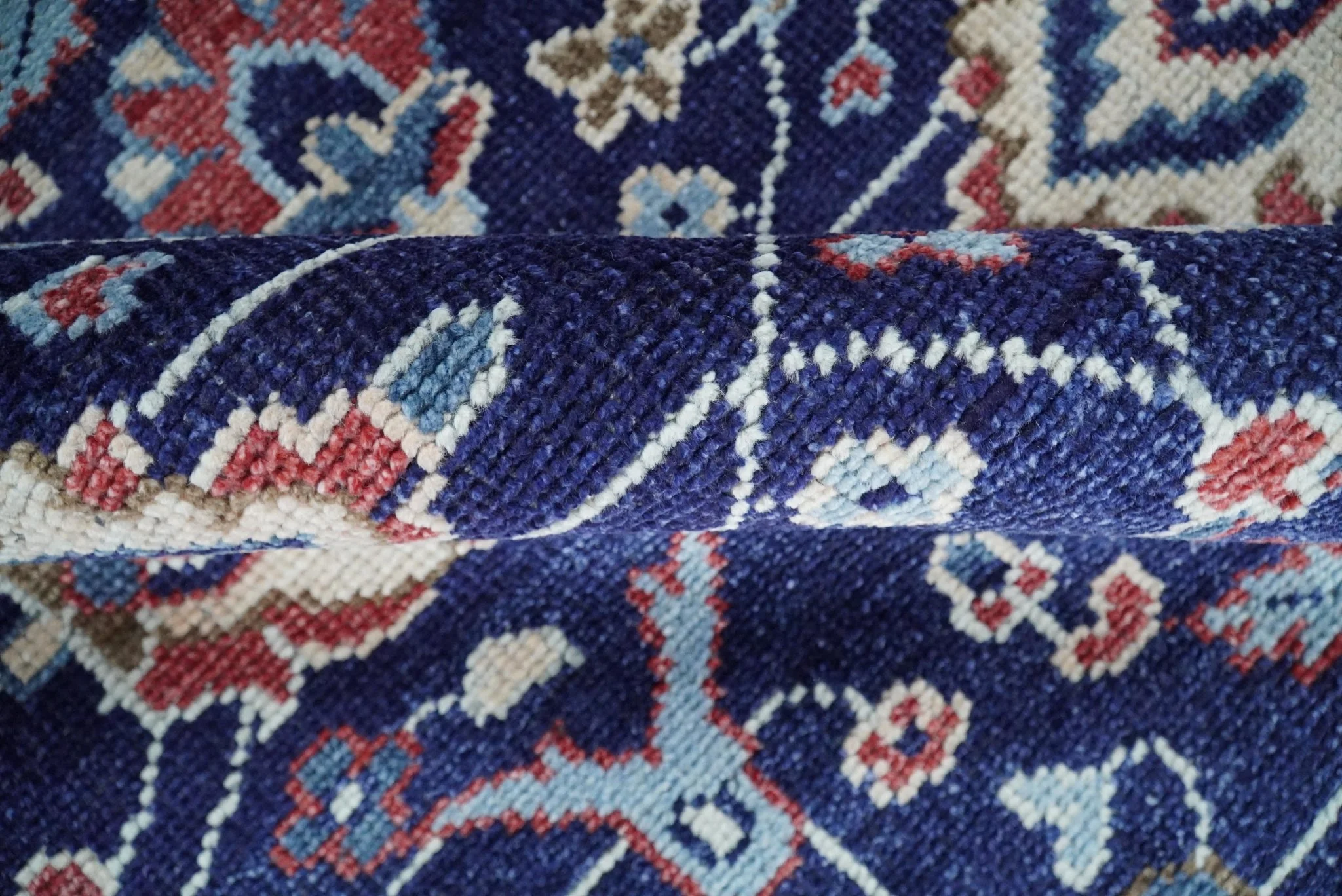 Hand Knotted 8x10 Blue and Rust Traditional Persian Oushak Area Rug | TRD2643 - Image 9