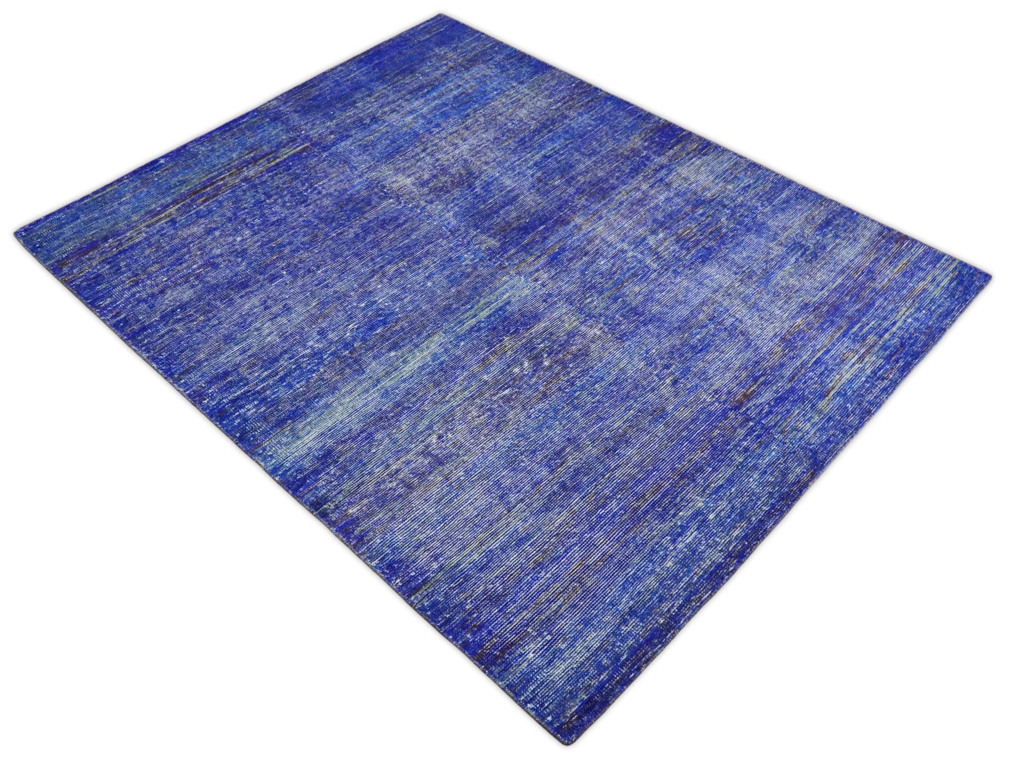 Hand Knotted 8x10 Denim Blue Modern Abstract Silk Bohemian Area Rug | TRDSS4 - Image 4