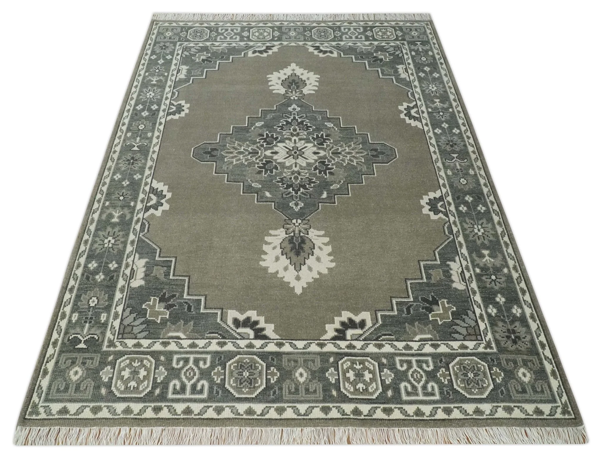 Antique Persian Earthy Sage Hand Knotted 8x10 Gray and Ivory Traditional Vintage Heriz Serapi Wool Rug | AC25810 - Image 10