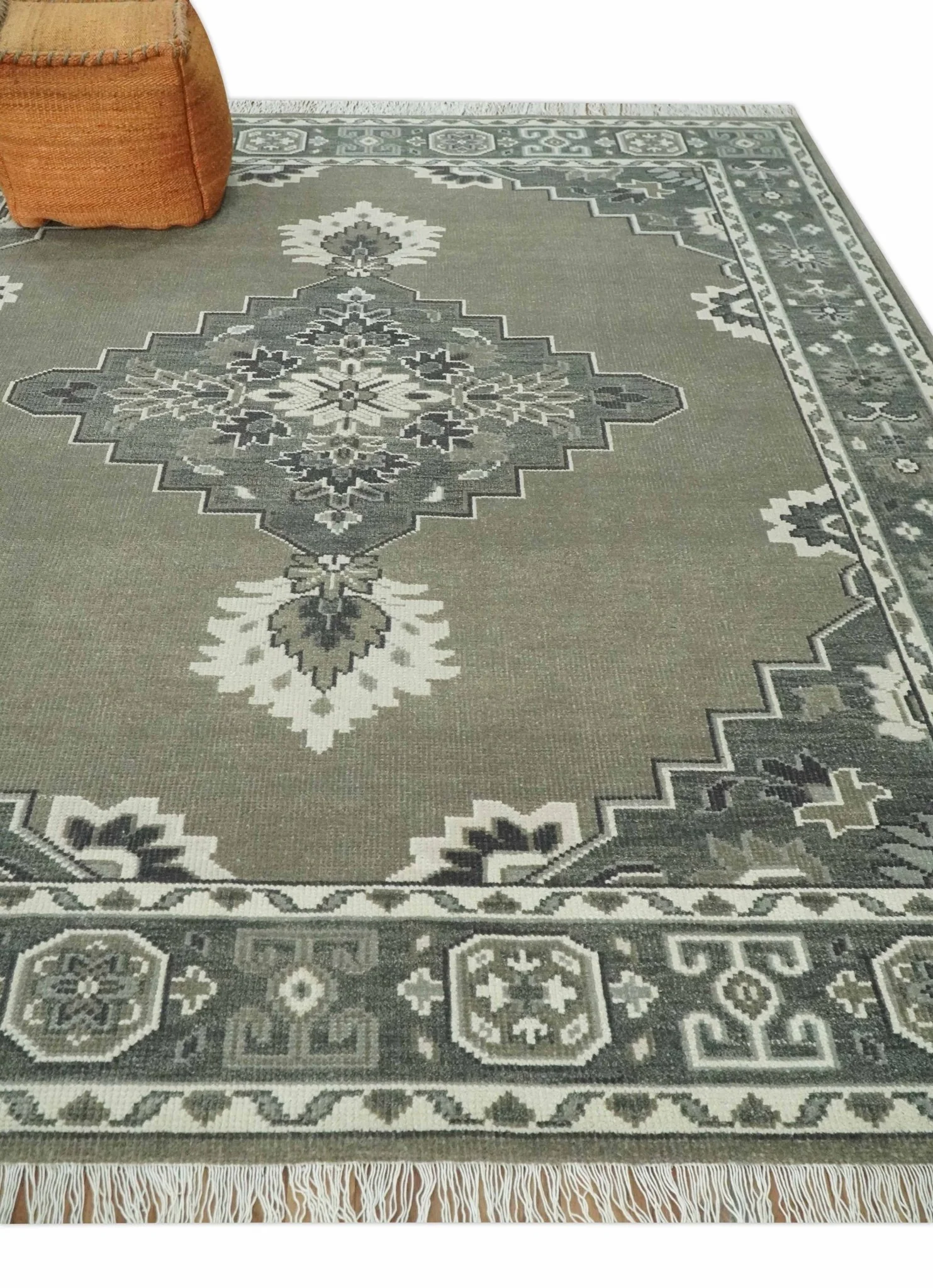 Antique Persian Earthy Sage Hand Knotted 8x10 Gray and Ivory Traditional Vintage Heriz Serapi Wool Rug | AC25810 - Image 3