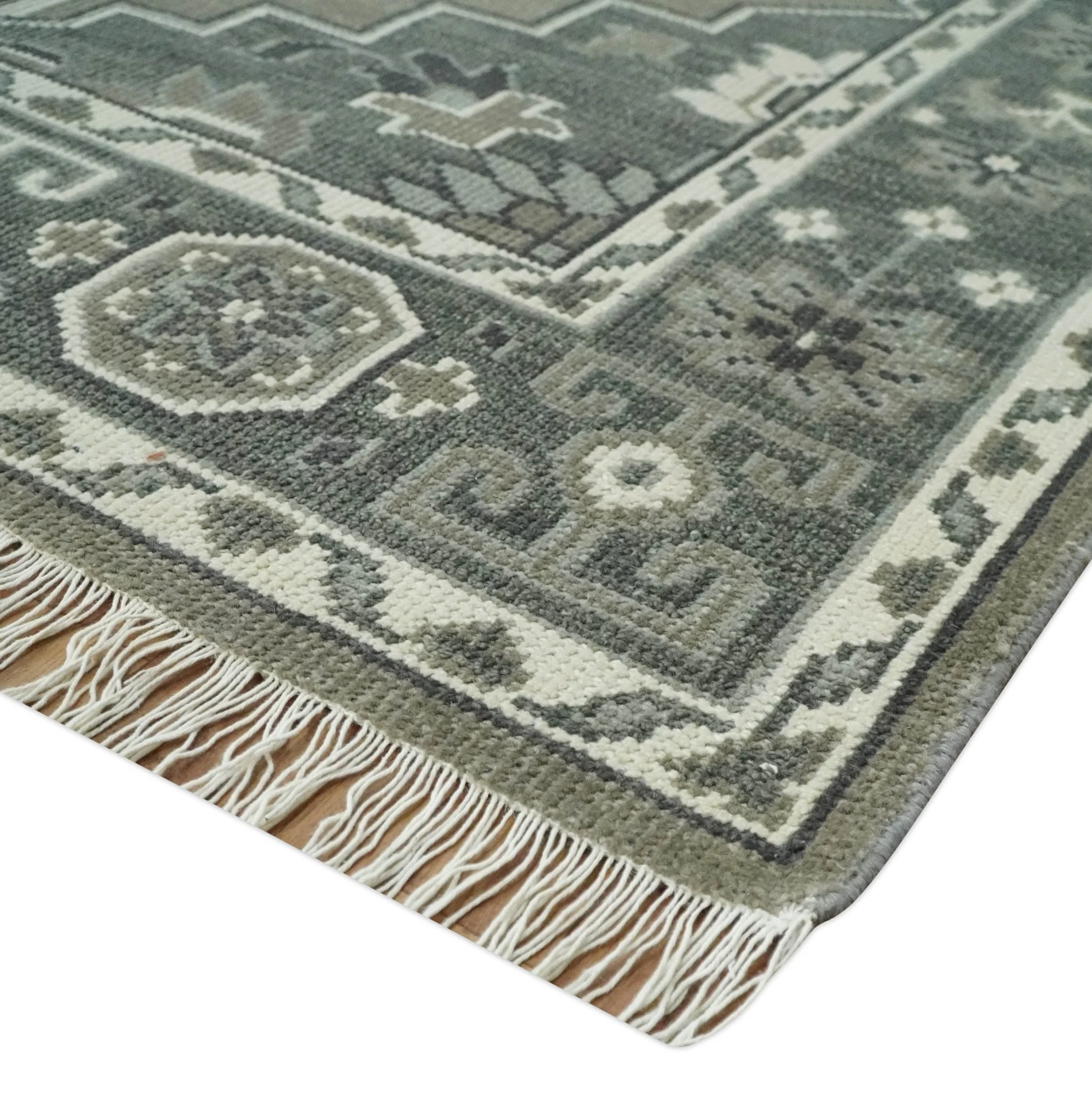 Antique Persian Earthy Sage Hand Knotted 8x10 Gray and Ivory Traditional Vintage Heriz Serapi Wool Rug | AC25810 - Image 5