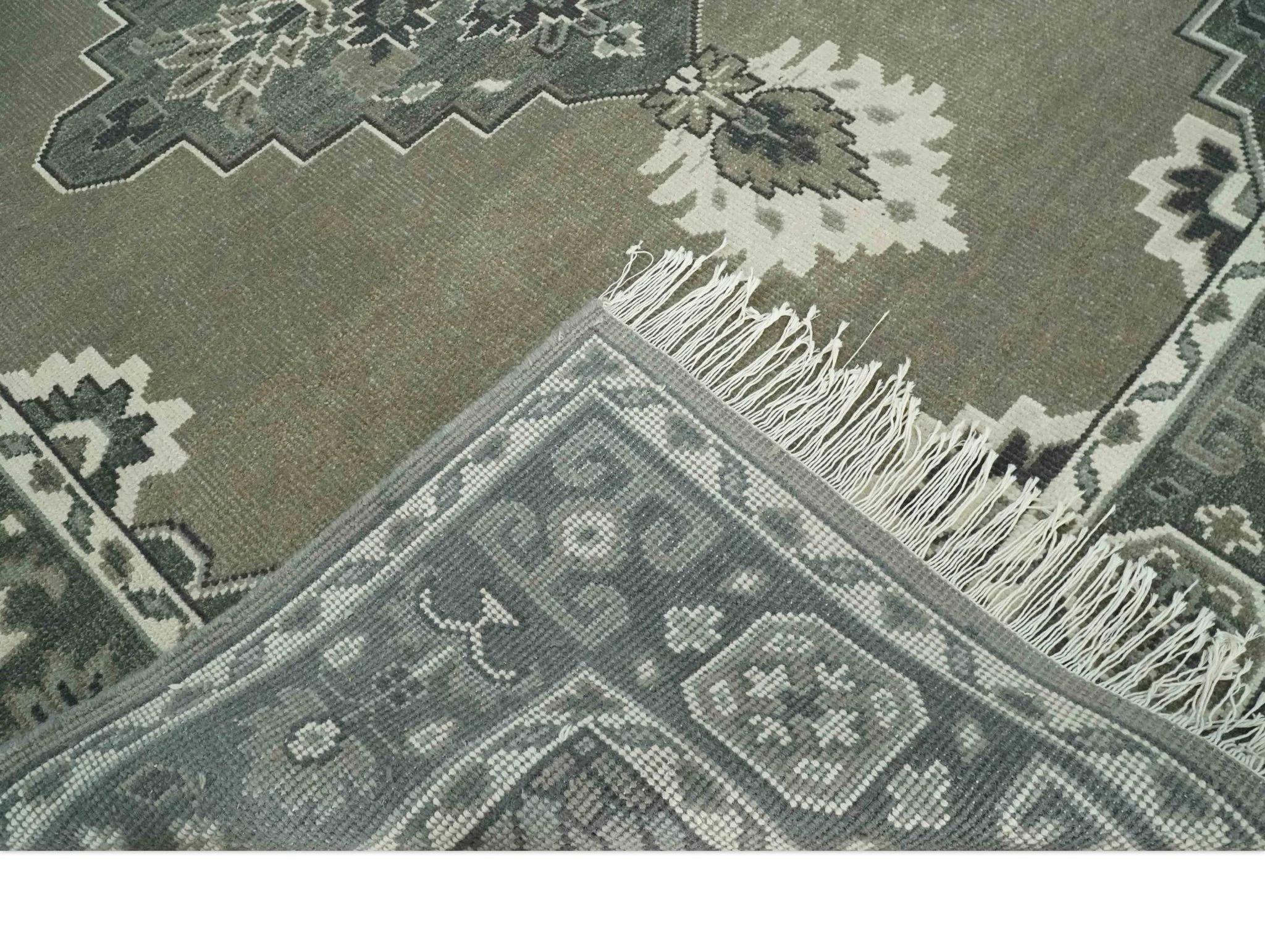 Antique Persian Earthy Sage Hand Knotted 8x10 Gray and Ivory Traditional Vintage Heriz Serapi Wool Rug | AC25810 - Image 7