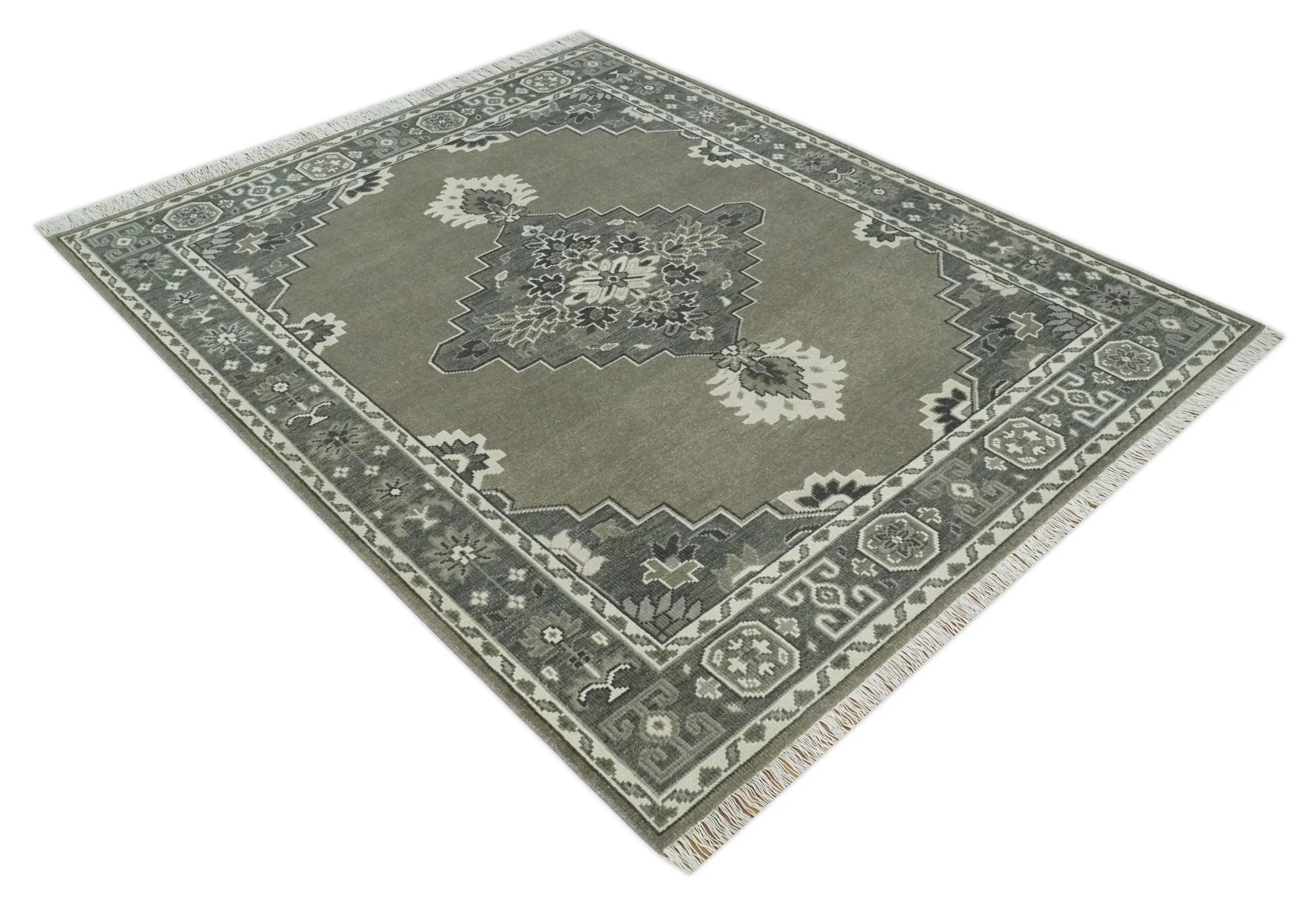 Antique Persian Earthy Sage Hand Knotted 8x10 Gray and Ivory Traditional Vintage Heriz Serapi Wool Rug | AC25810 - Image 9