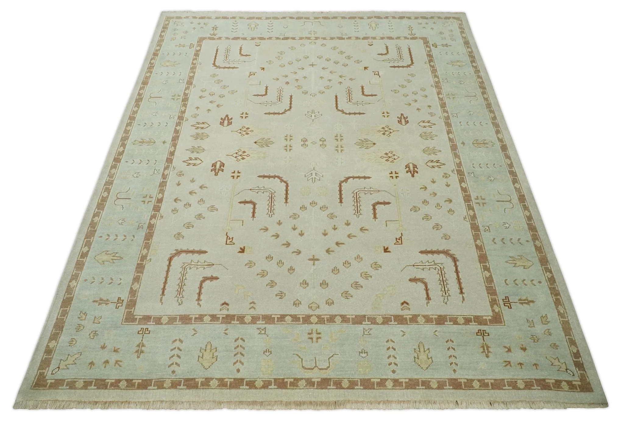 Hand Knotted Oushak 8x10 Beige and Brown Traditional Persian Wool Area Rug | AC32810 - Image 9