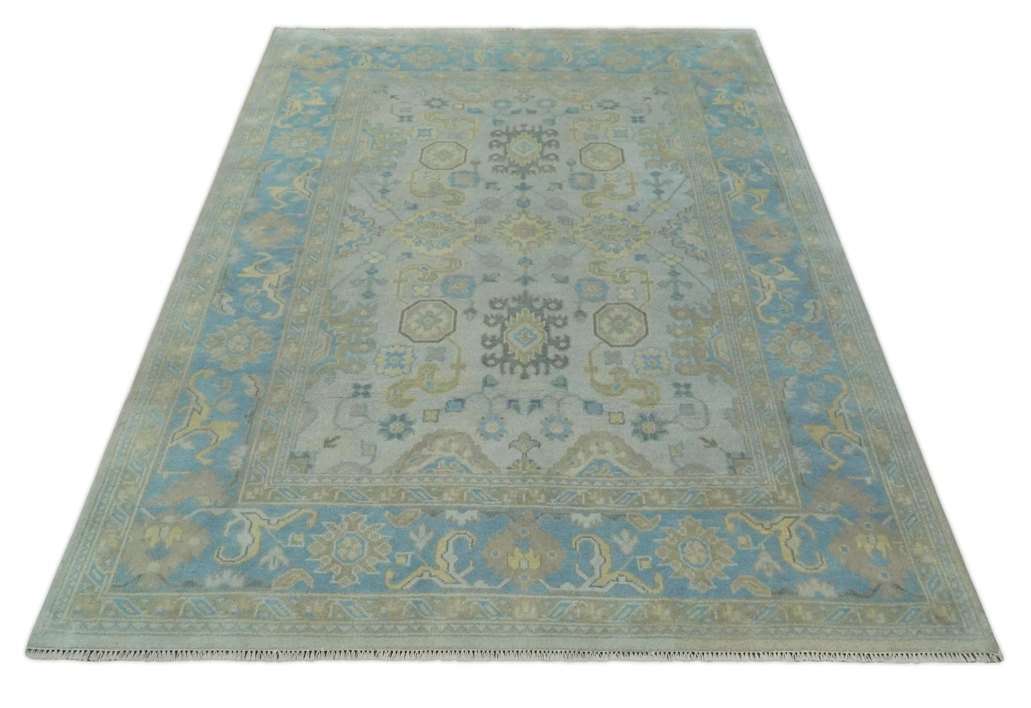 Hand Knotted 8x10 Ivory, Blue and Beige Floral Oushak Persian Wool Area Rug | TRDCP1174810 - Image 10