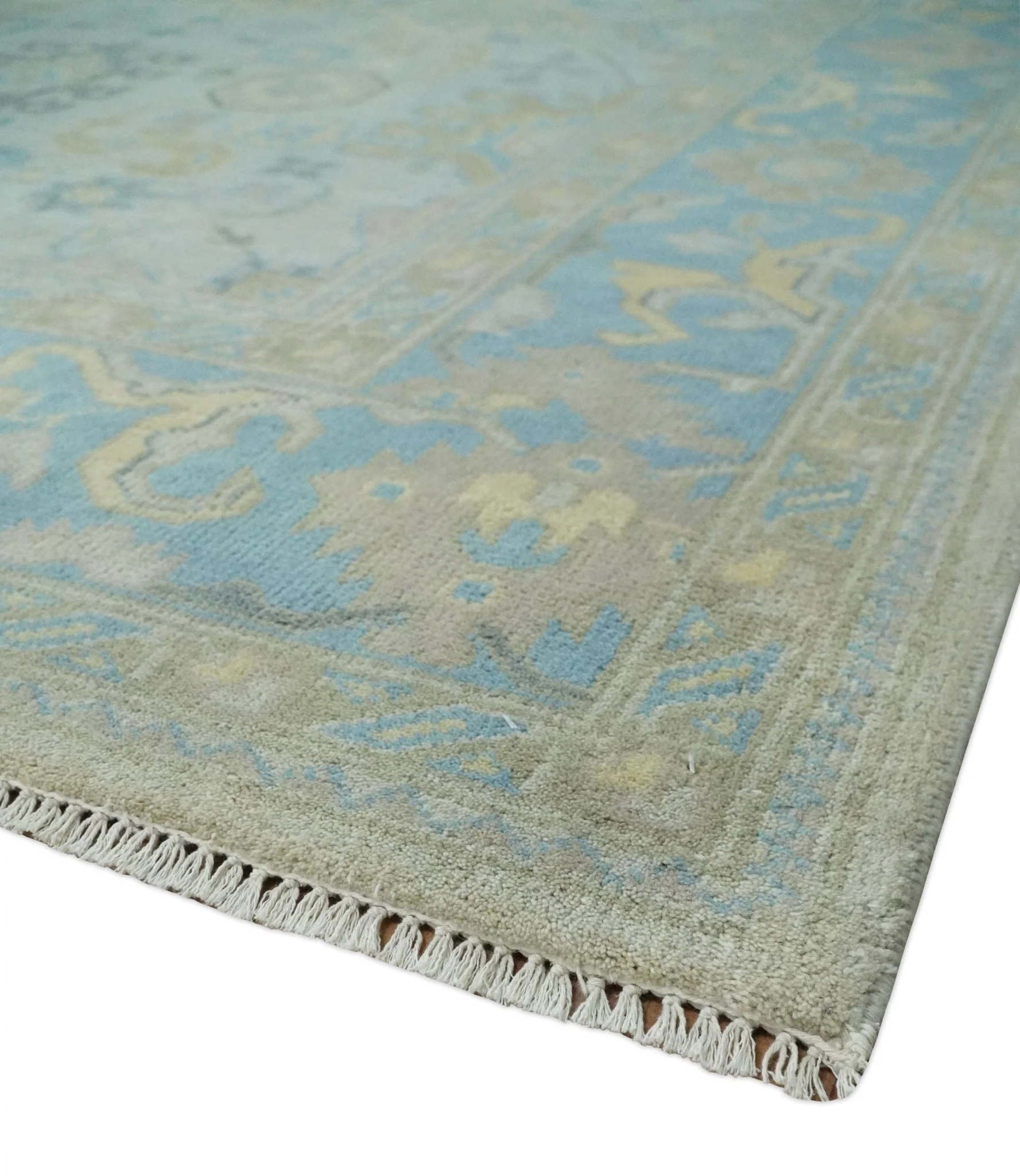 Hand Knotted 8x10 Ivory, Blue and Beige Floral Oushak Persian Wool Area Rug | TRDCP1174810 - Image 5