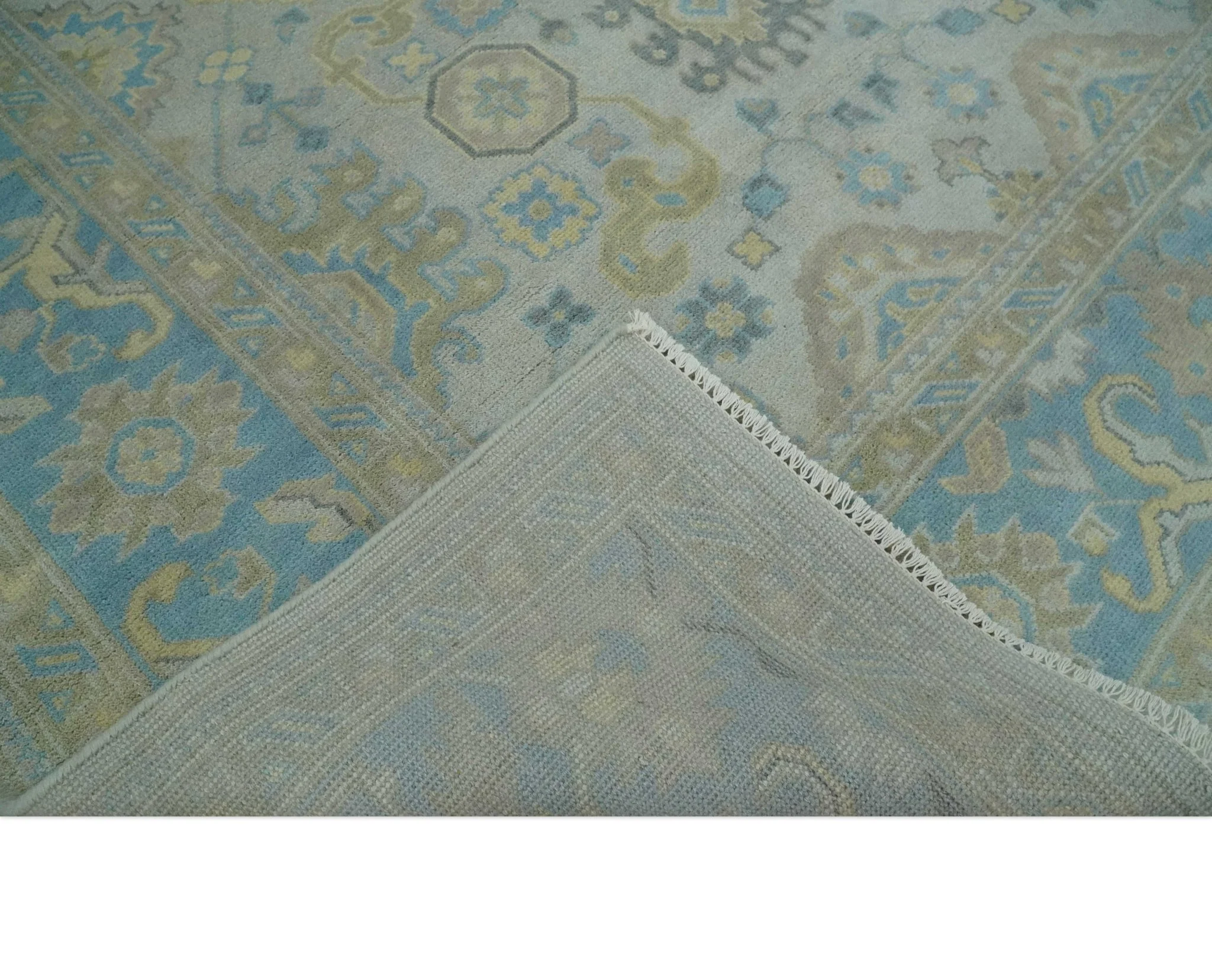 Hand Knotted 8x10 Ivory, Blue and Beige Floral Oushak Persian Wool Area Rug | TRDCP1174810 - Image 6