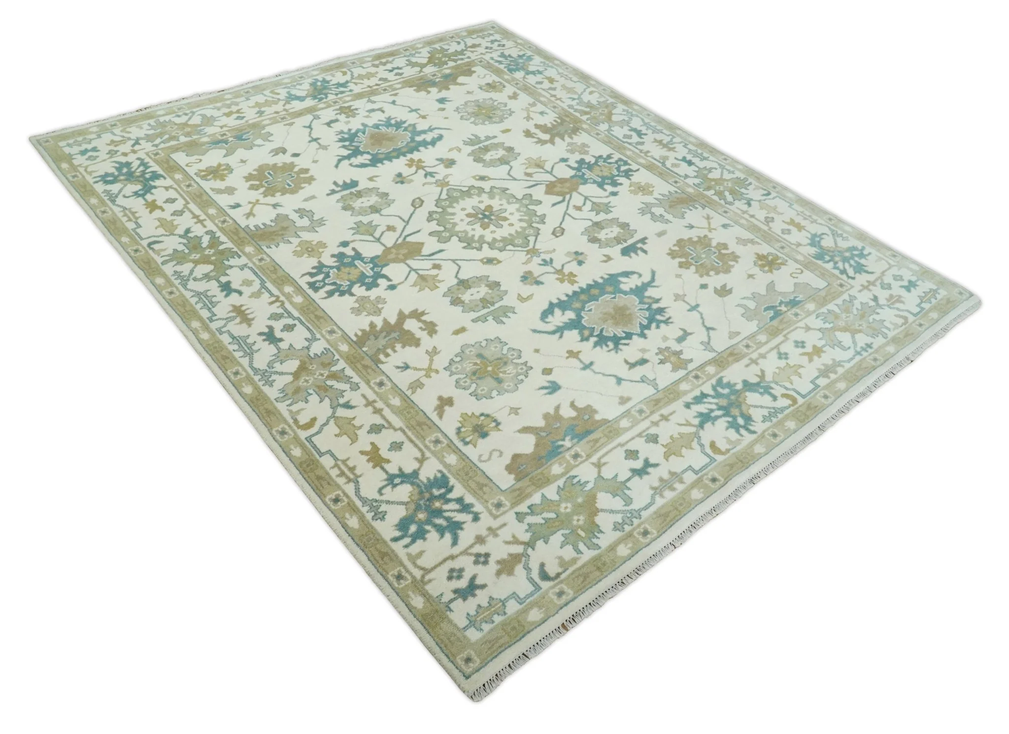 Hand Knotted 8x10 Ivory, Blue and Brown Floral Oushak Persian Wool Area Rug | TRDCP1075810 - Image 10