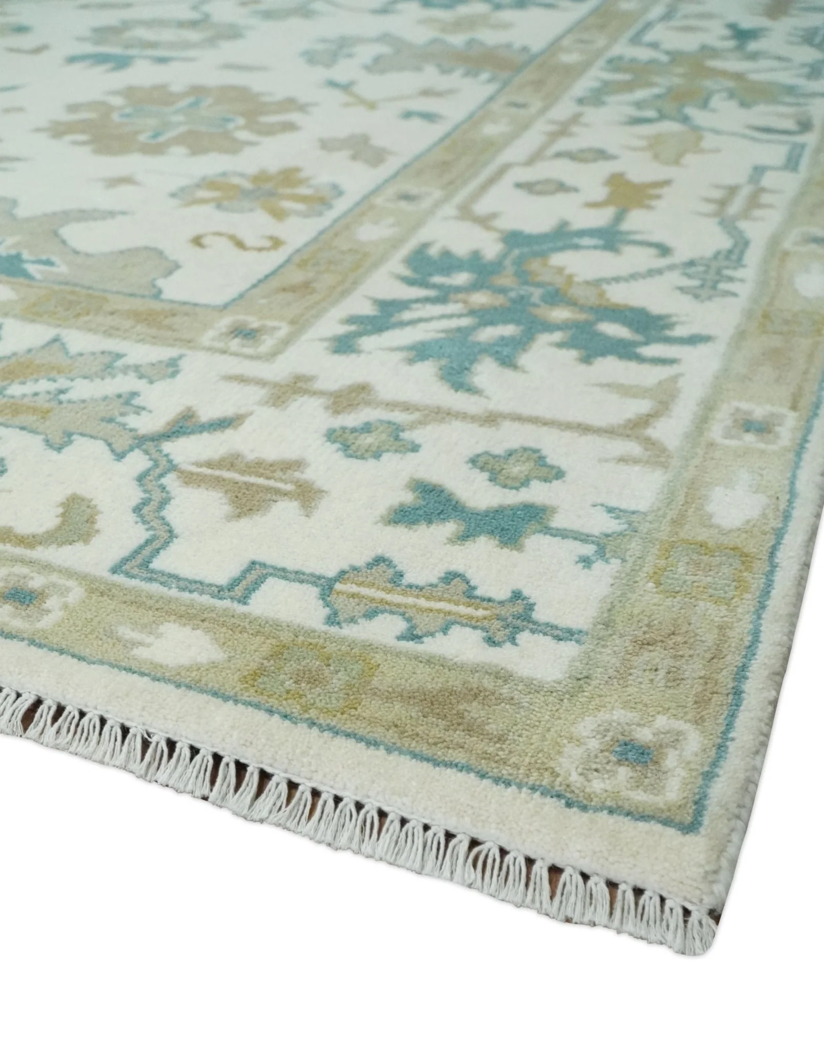 Hand Knotted 8x10 Ivory, Blue and Brown Floral Oushak Persian Wool Area Rug | TRDCP1075810 - Image 2