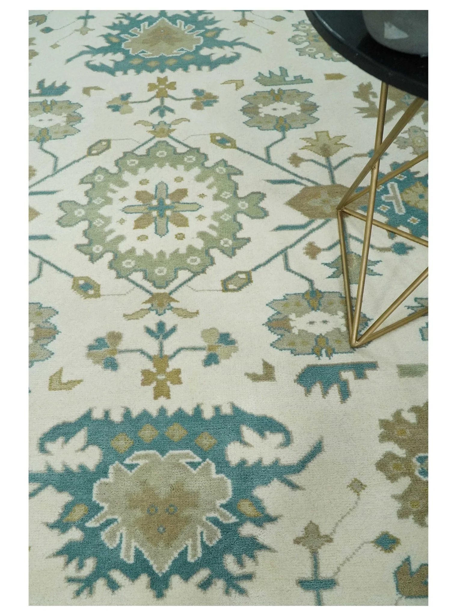 Hand Knotted 8x10 Ivory, Blue and Brown Floral Oushak Persian Wool Area Rug | TRDCP1075810 - Image 4
