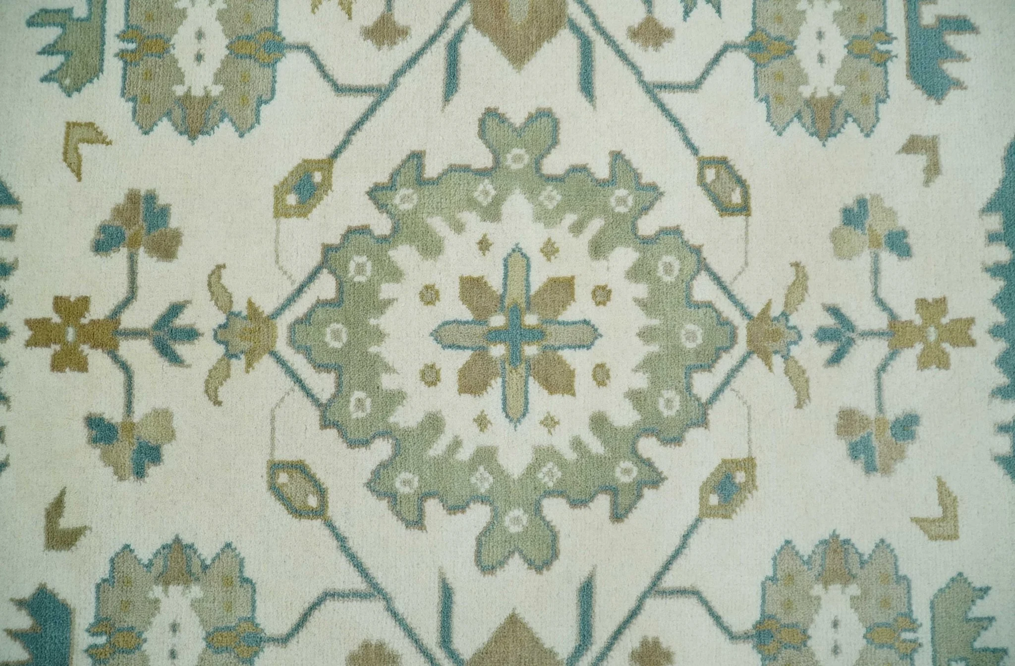 Hand Knotted 8x10 Ivory, Blue and Brown Floral Oushak Persian Wool Area Rug | TRDCP1075810 - Image 9