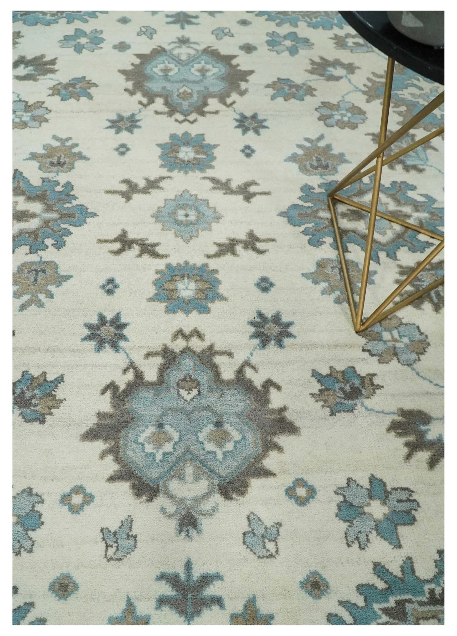 Hand Knotted 8x10 Ivory, Blue and Brown Traditional Oushak Persian Wool Area Rug | TRDCP1142810 - Image 2