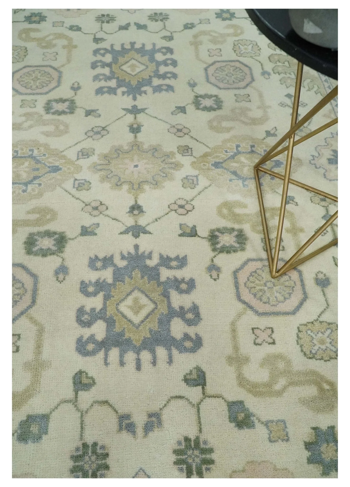 Hand Knotted 8x10 Ivory, Blue and Beige Antique Oushak Persian Wool Area Rug | TRDCP1145810 - Image 2