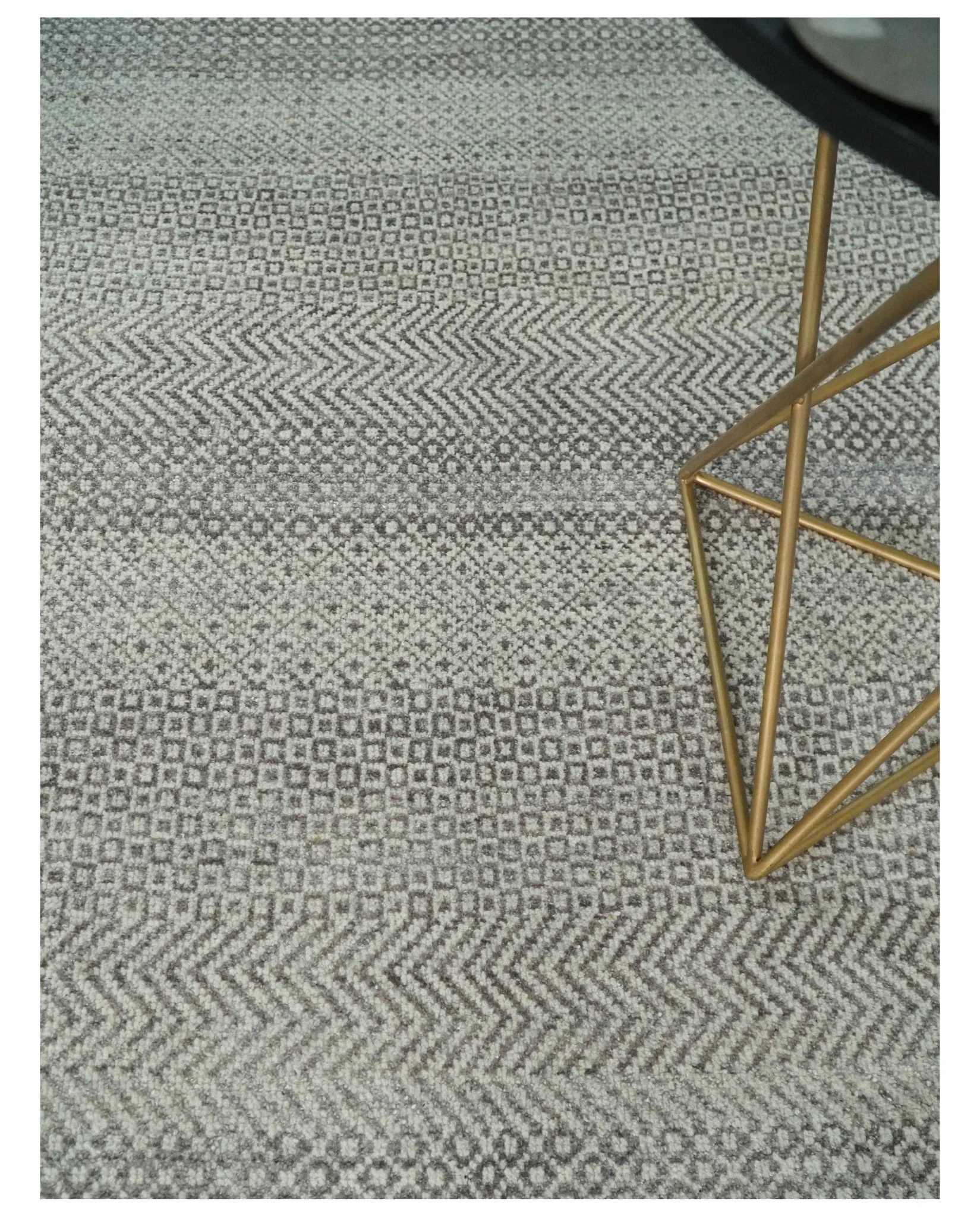 Hand Knotted 8x10 Modern Geometric Trellis Scandinavian Charcoal, Silver and Ivory Wool Area Rug - Image 5