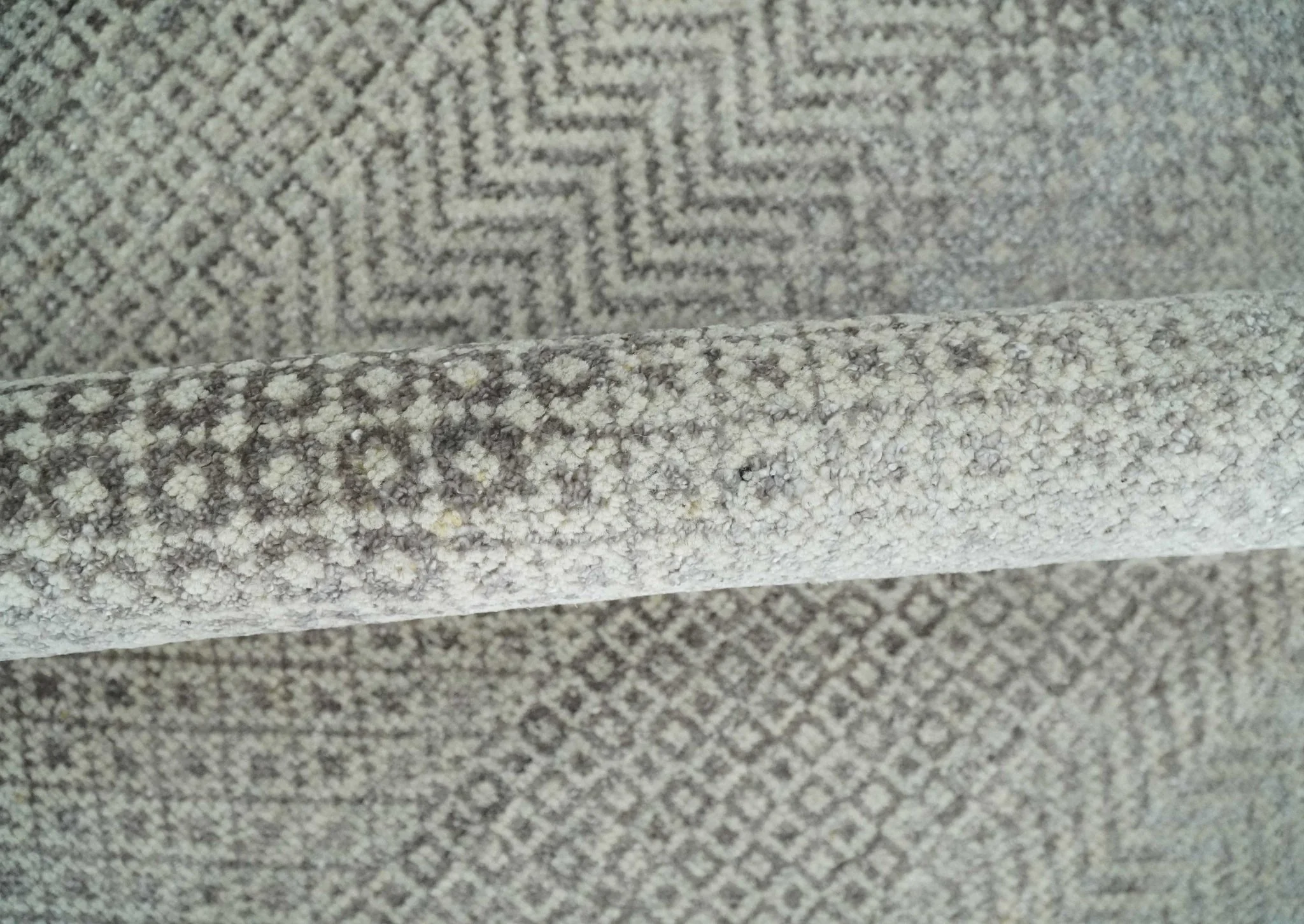 Hand Knotted 8x10 Modern Geometric Trellis Scandinavian Charcoal, Silver and Ivory Wool Area Rug - Image 6
