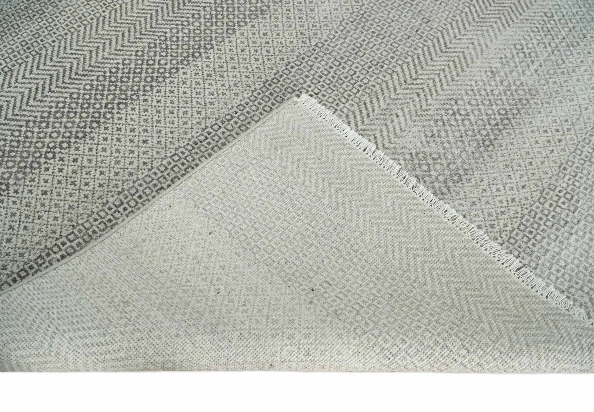 Hand Knotted 8x10 Modern Geometric Trellis Scandinavian Charcoal, Silver and Ivory Wool Area Rug - Image 7