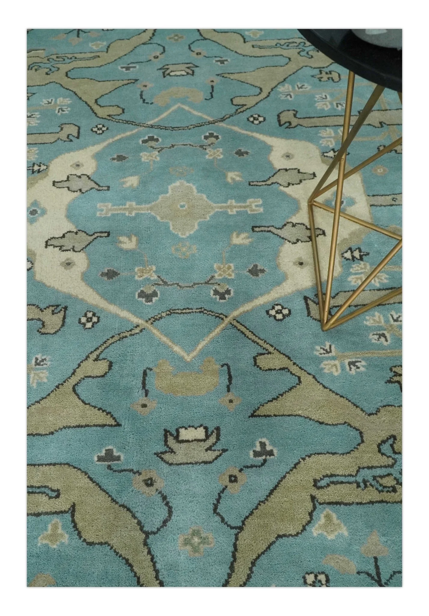 Hand Knotted 8x10 Oriental Oushak Aqua and Beige Wool Area Rug | TRDCP1194810 - Image 2