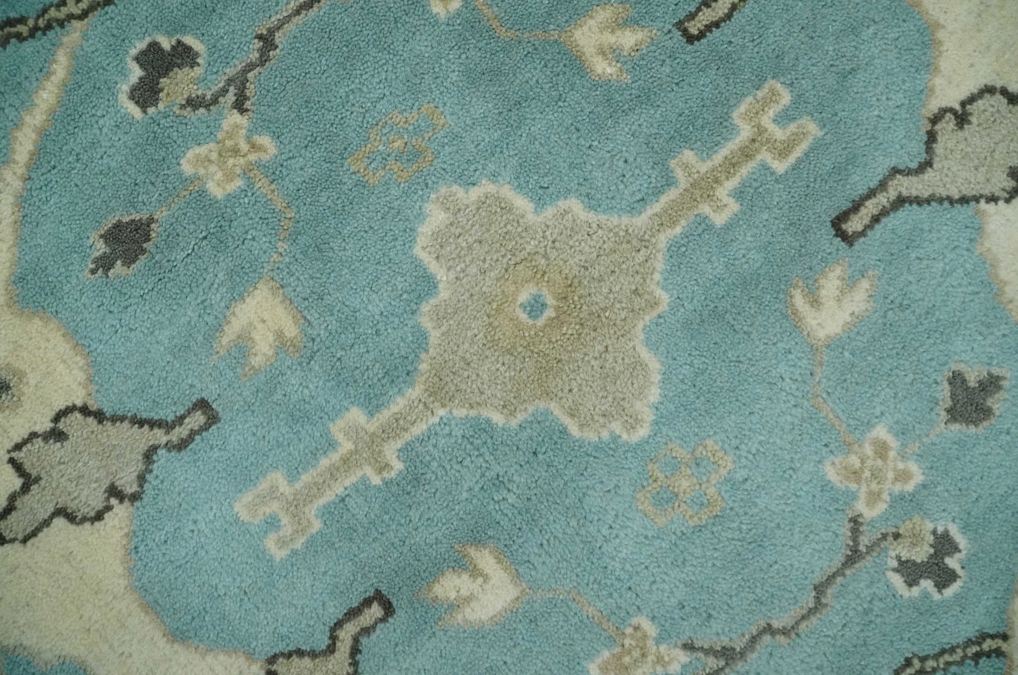 Hand Knotted 8x10 Oriental Oushak Aqua and Beige Wool Area Rug | TRDCP1194810 - Image 4