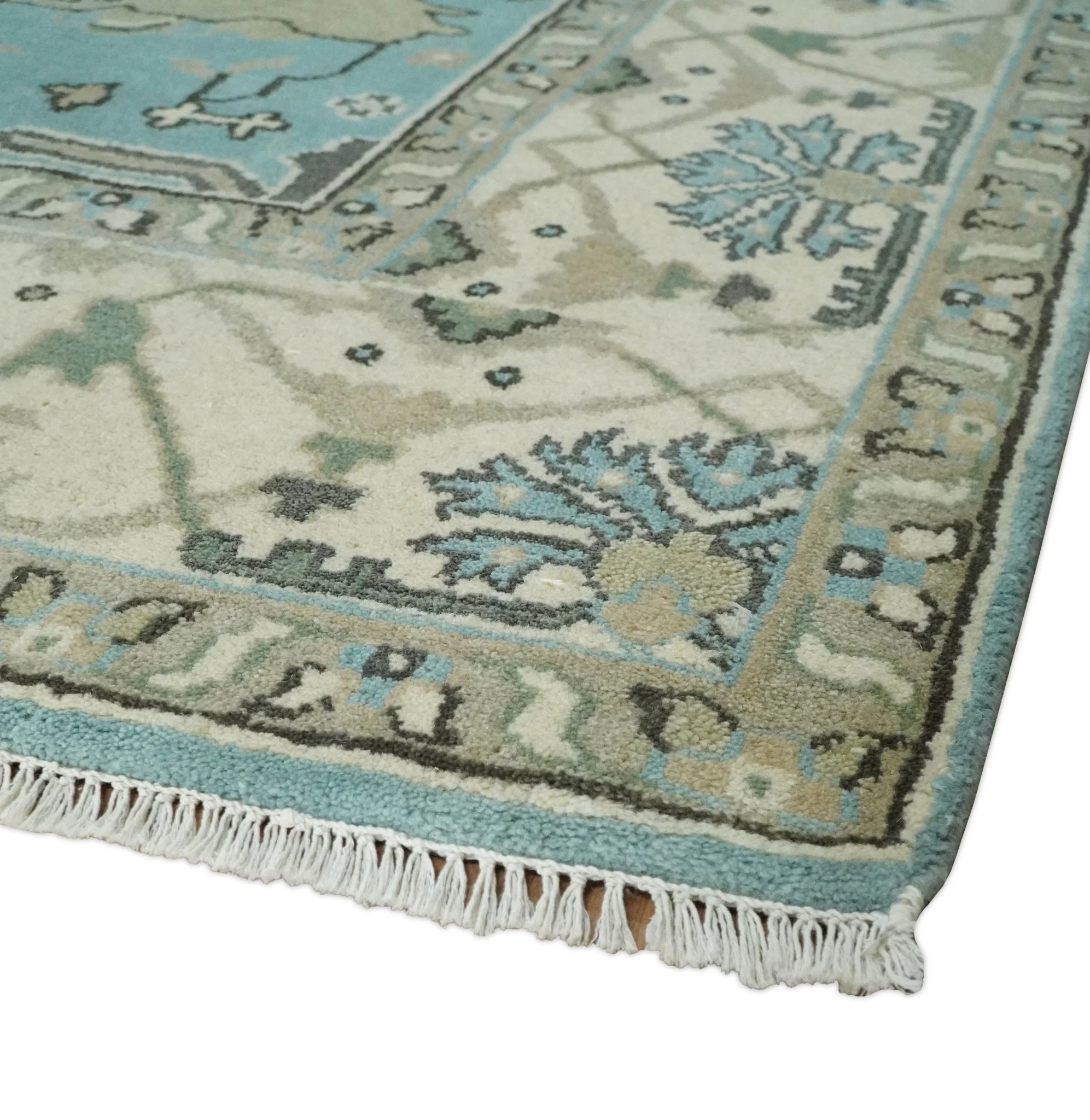 Hand Knotted 8x10 Oriental Oushak Aqua and Beige Wool Area Rug | TRDCP1194810 - Image 5