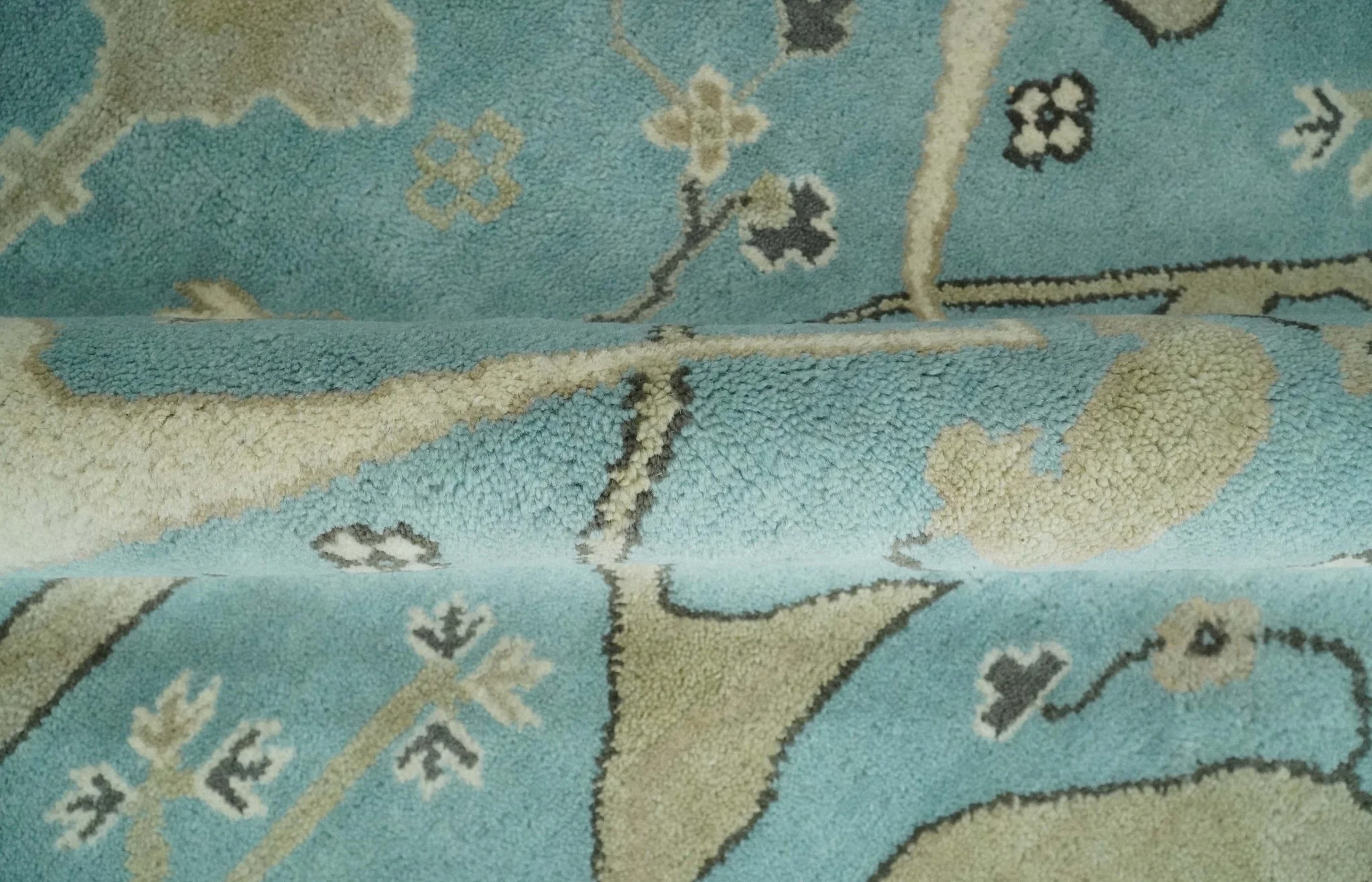 Hand Knotted 8x10 Oriental Oushak Aqua and Beige Wool Area Rug | TRDCP1194810 - Image 6