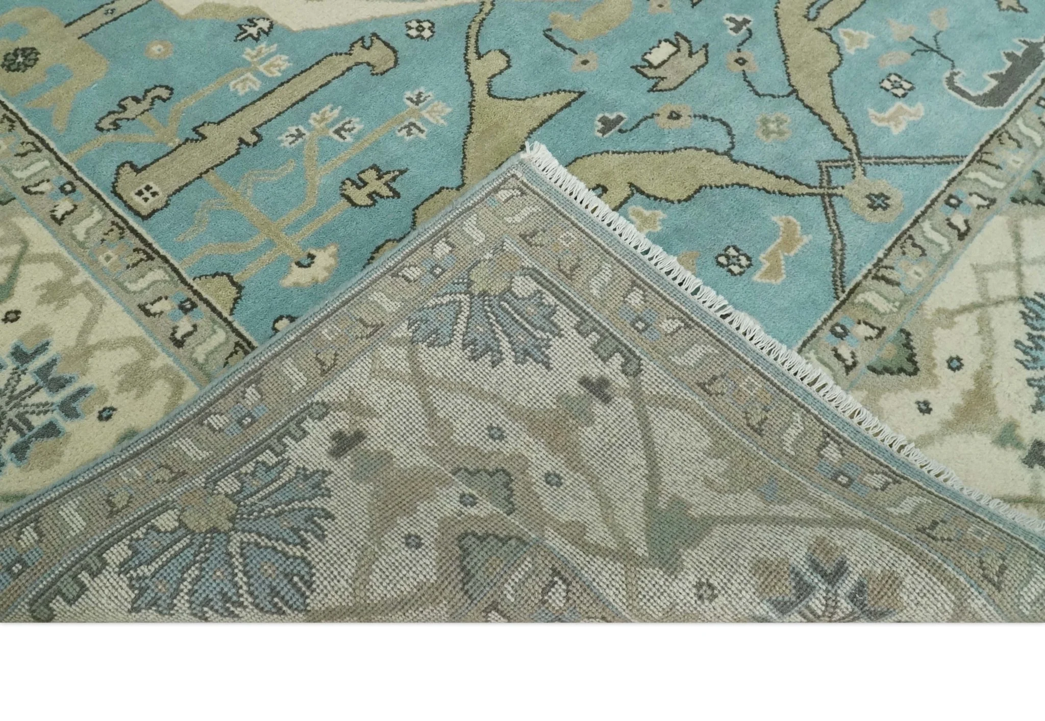Hand Knotted 8x10 Oriental Oushak Aqua and Beige Wool Area Rug | TRDCP1194810 - Image 7