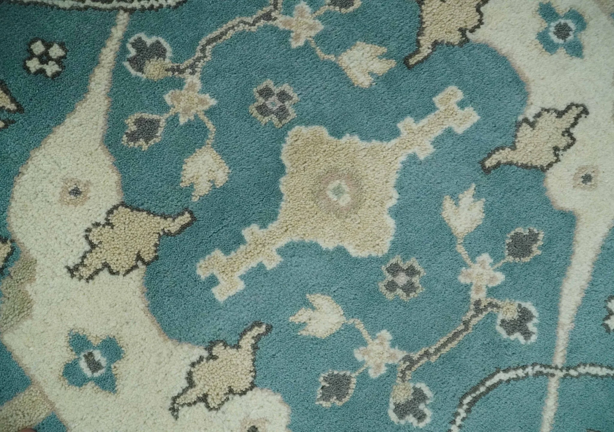 Hand Knotted 8x10 Oriental Oushak Aqua and Beige Wool Area Rug | TRDCP1200810 - Image 4