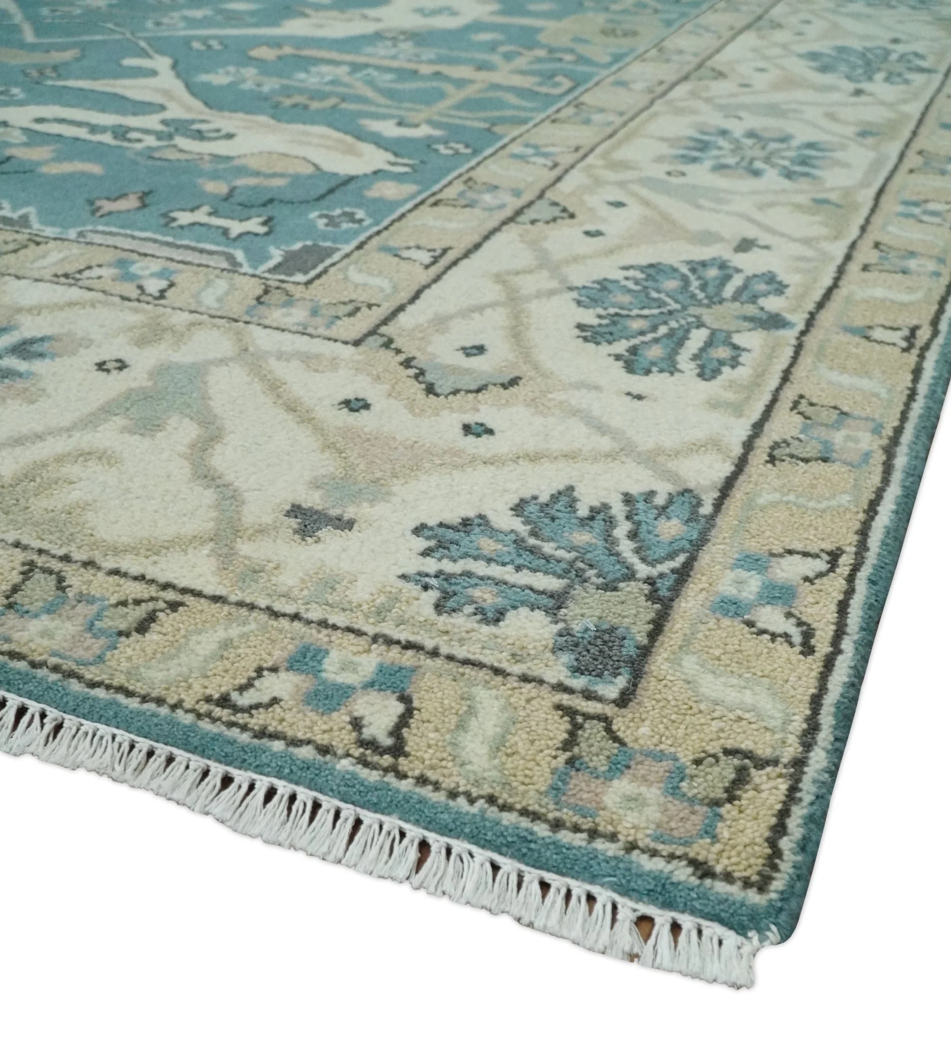 Hand Knotted 8x10 Oriental Oushak Aqua and Beige Wool Area Rug | TRDCP1200810 - Image 5