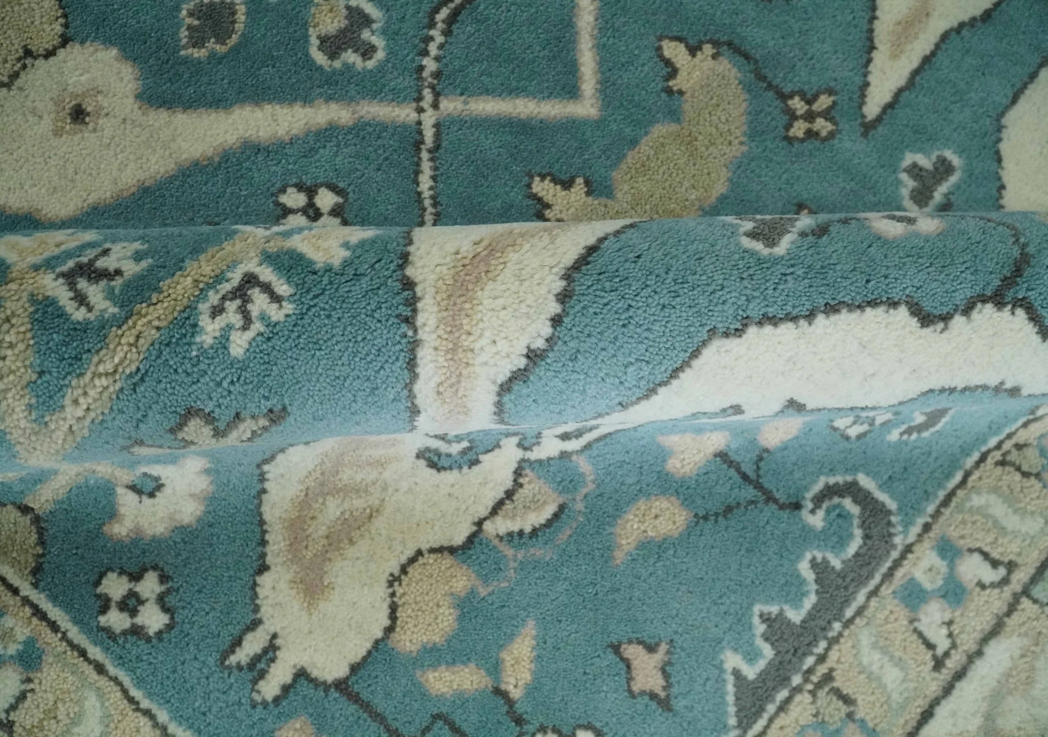Hand Knotted 8x10 Oriental Oushak Aqua and Beige Wool Area Rug | TRDCP1200810 - Image 6